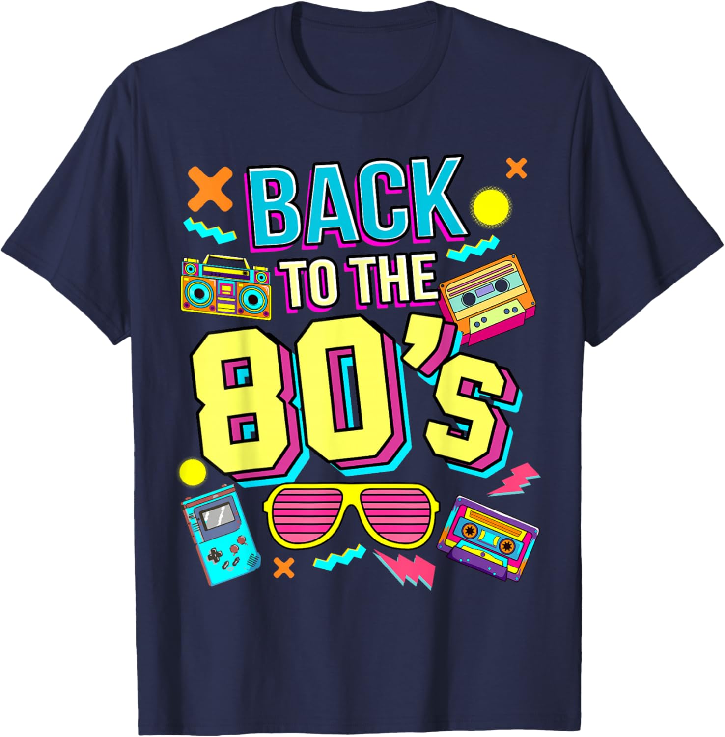 Back To 80's 1980s Vintage Retro Eighties Costume Party , black T-Shirt - T-Shirt | Navy