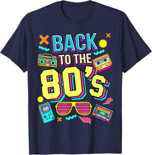 Back To 80's 1980s Vintage Retro Eighties Costume Party , black T-Shirt - T-Shirt | Navy