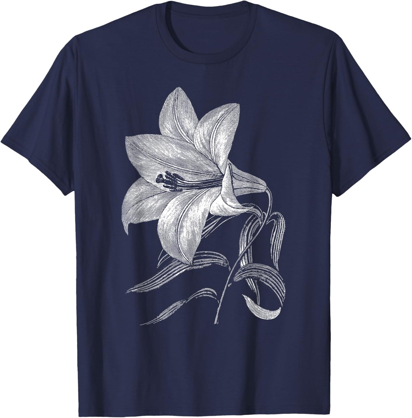 Lily Flower Retro Vintage Floral Graphic Gift - White Lily T-Shirt - T-Shirt | Navy