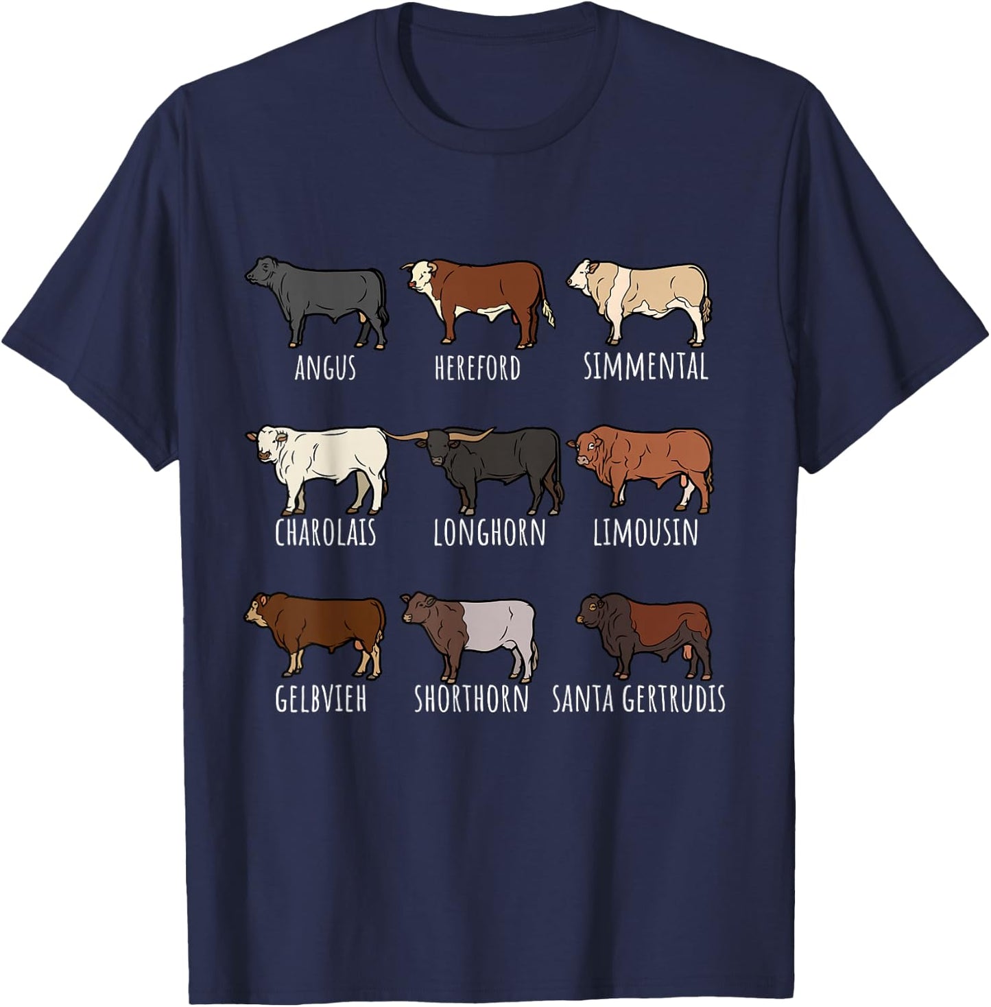 Type of Cow Breed Cattle Collection West Bulls Angus Farmer T-Shirt - T-Shirt | Navy