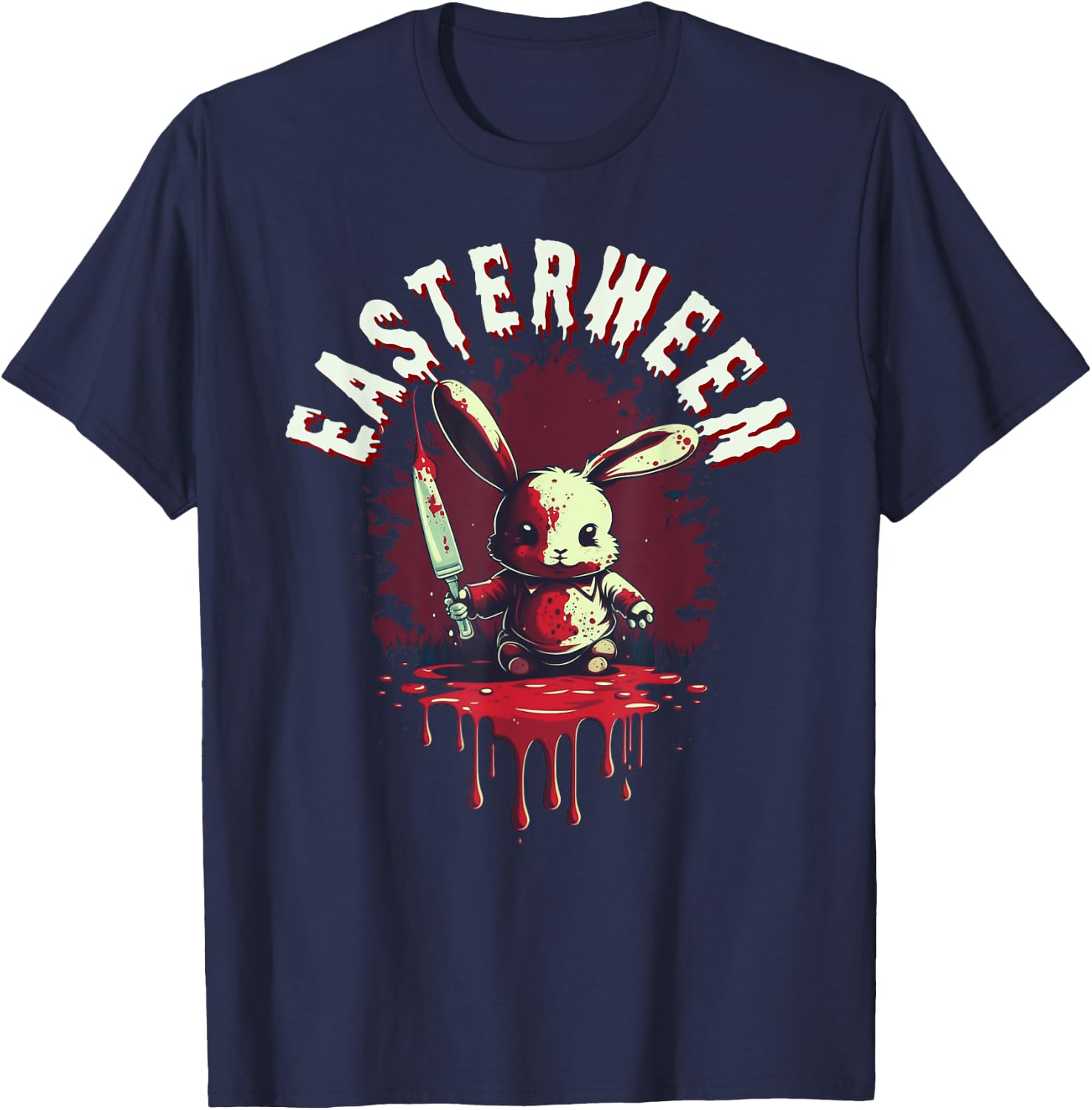 Easterween Happy Easter Scary Easter Bunny Costume Halloween T-Shirt - T-Shirt | Navy
