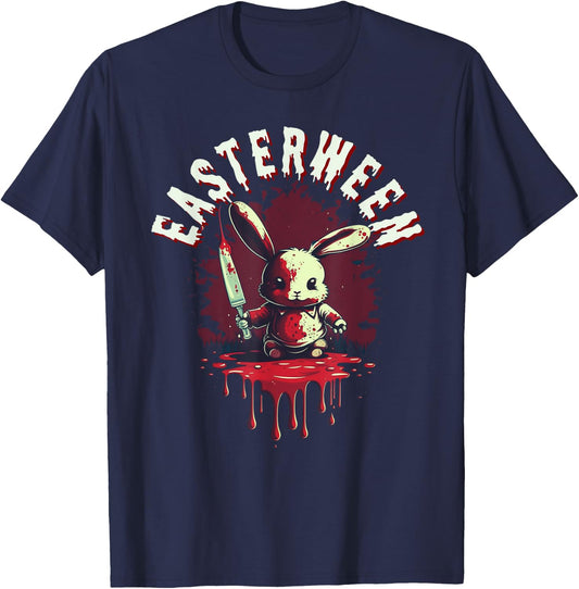 Easterween Happy Easter Scary Easter Bunny Costume Halloween T-Shirt - T-Shirt | Navy