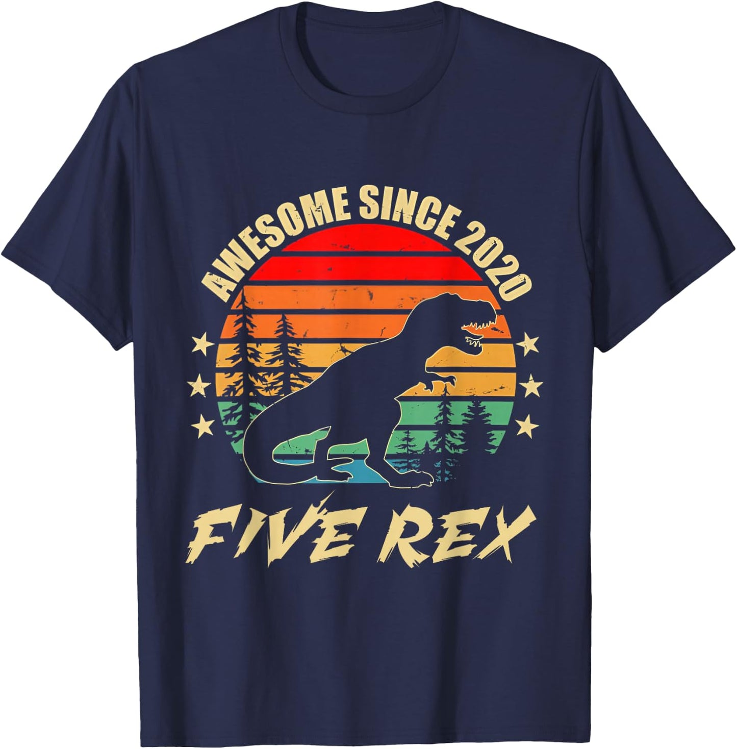 5 Year Old 5th Birthday Boy T Rex Dinosaur T-Shirt - T-Shirt | Navy