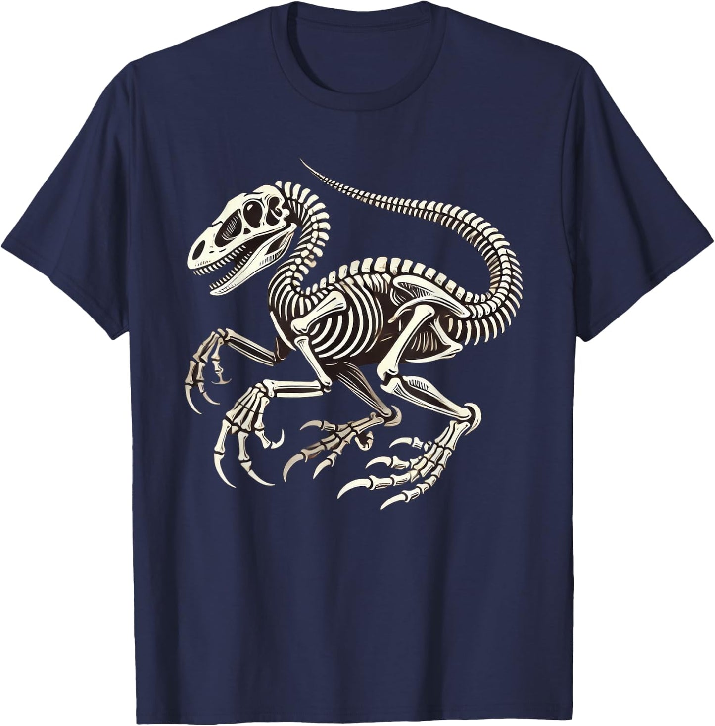 Velociraptor Dinosaur Skeleton Halloween T-Shirt - T-Shirt | Navy
