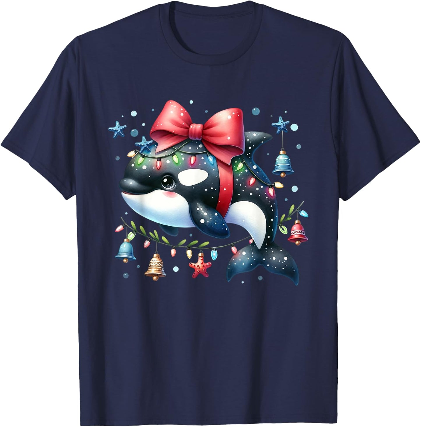 Santa Orca Killer Whale for Boys Girls Christmas Tree Lights T-Shirt - T-Shirt | Navy