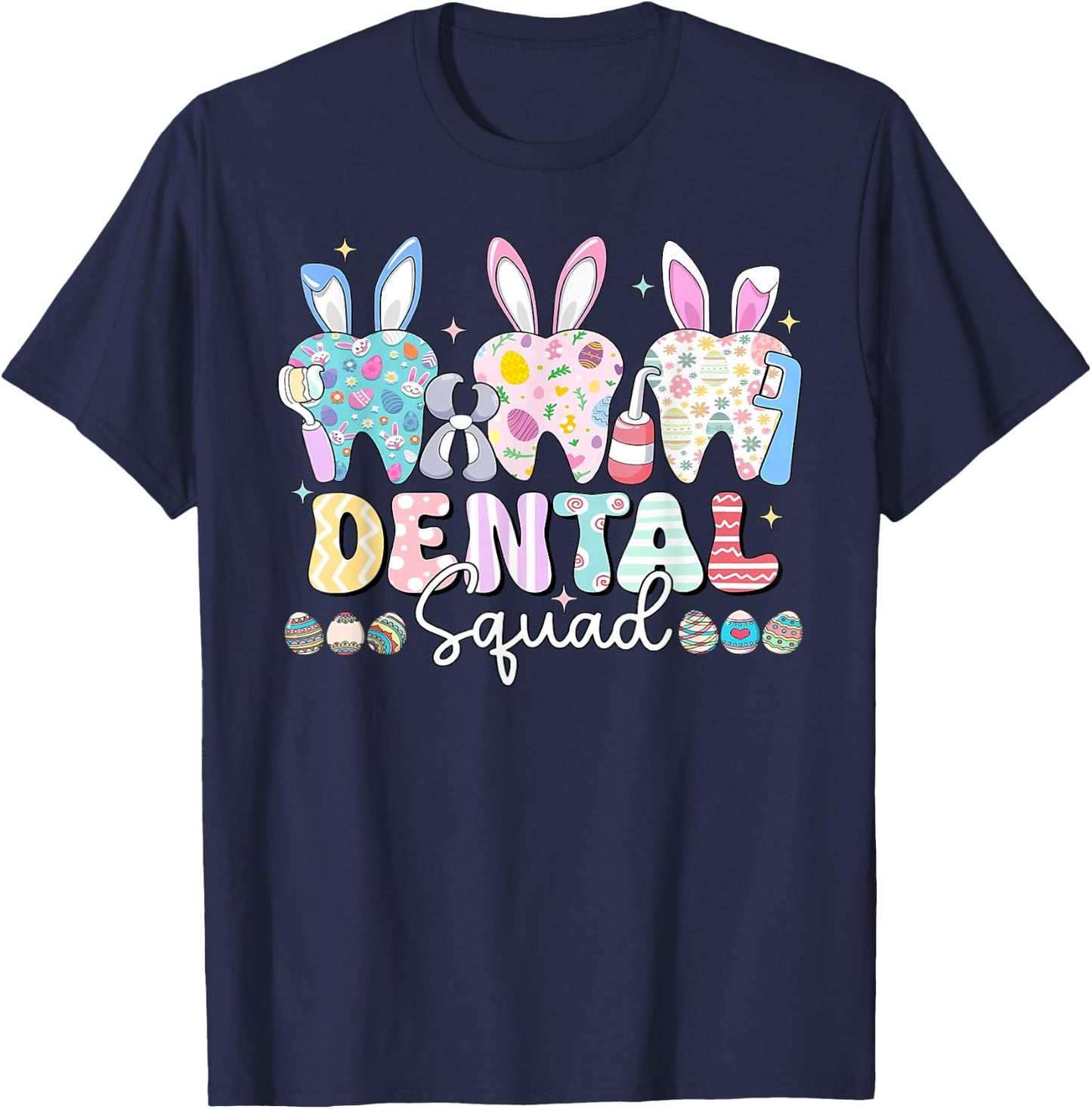 Women Dental Squad Easter Spring Bunny Tooth Dental Crew T-Shirt - T-Shirt | Navy