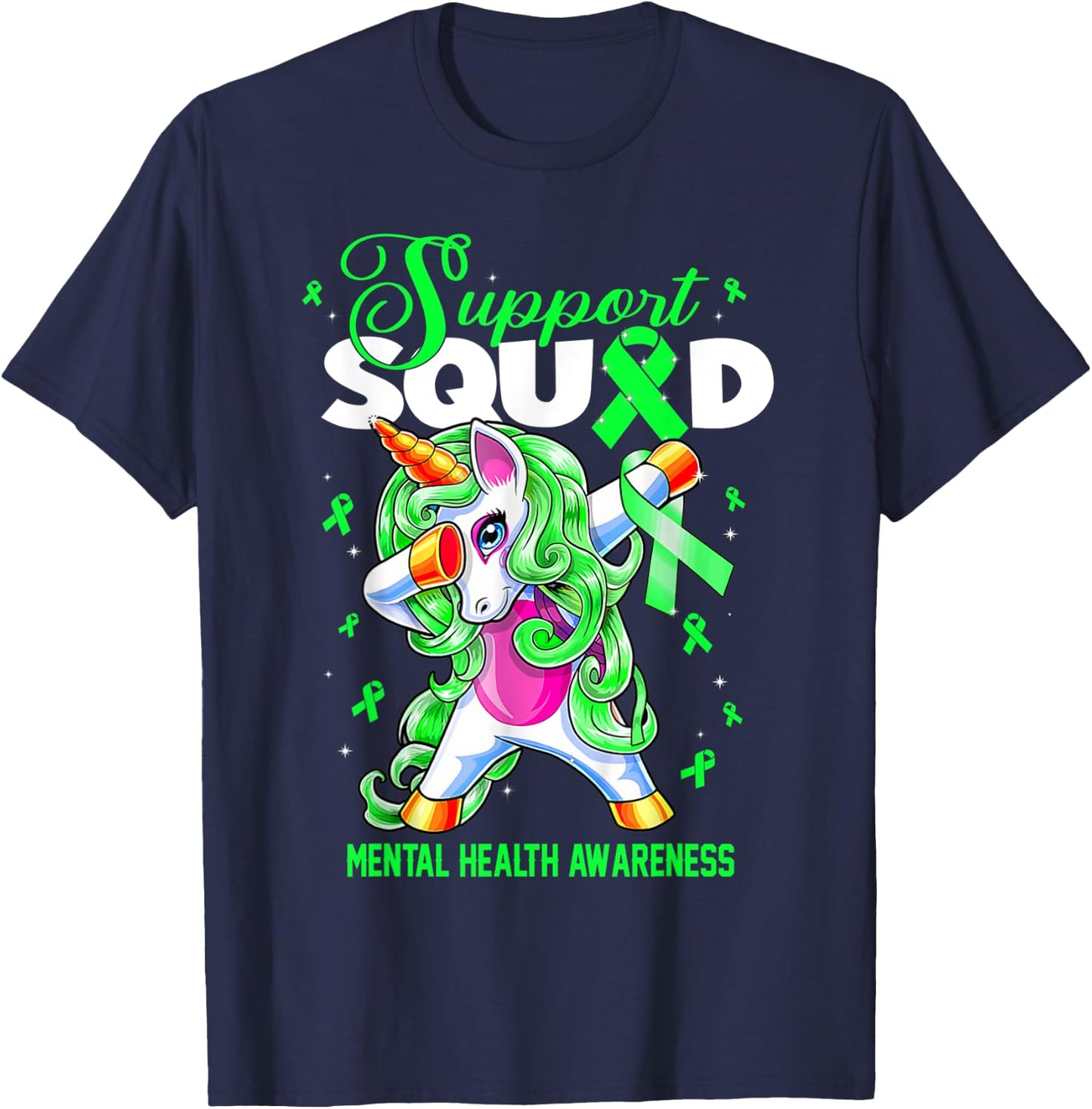 Cute Unicorn Support Squad Mental Health Awareness Month T-Shirt - T-Shirt | Navy
