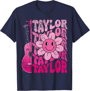 Taylor First Name I Love Taylor Girl Groovy 80's Vintage T-Shirt - T-Shirt | Navy