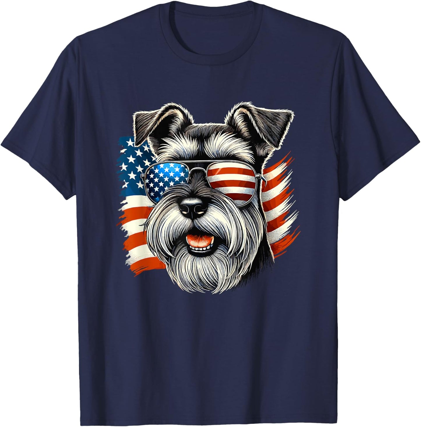 American USA Flag Giant Schnauzer 4th Of July Patriotic T-Shirt - T-Shirt | Navy