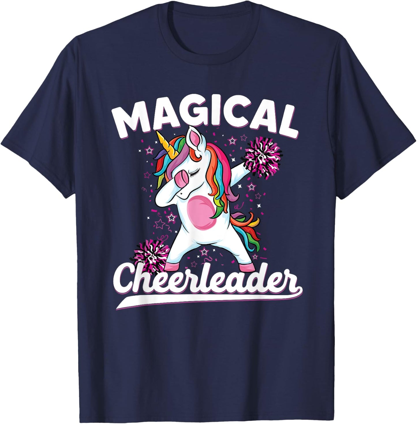 Magical cute dabbing unicorn cheerleader Funny Cheerleading T-Shirt - T-Shirt | Navy