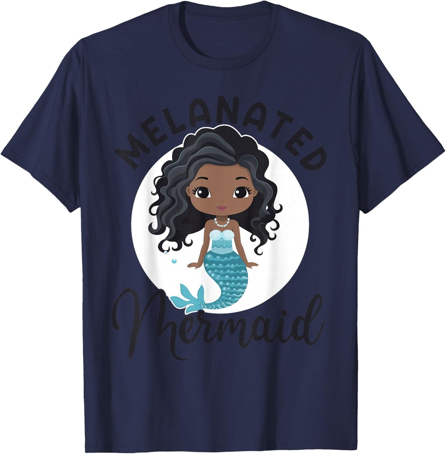 Melanated Mermaid Black African American Mermaid For Girls T-Shirt - T-Shirt | Navy