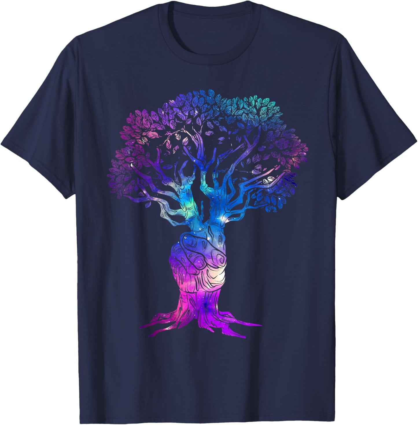 Tree of Peace Hand Sign Retro Tree of Life 60s 70s Vibe Tree T-Shirt - T-Shirt | Navy