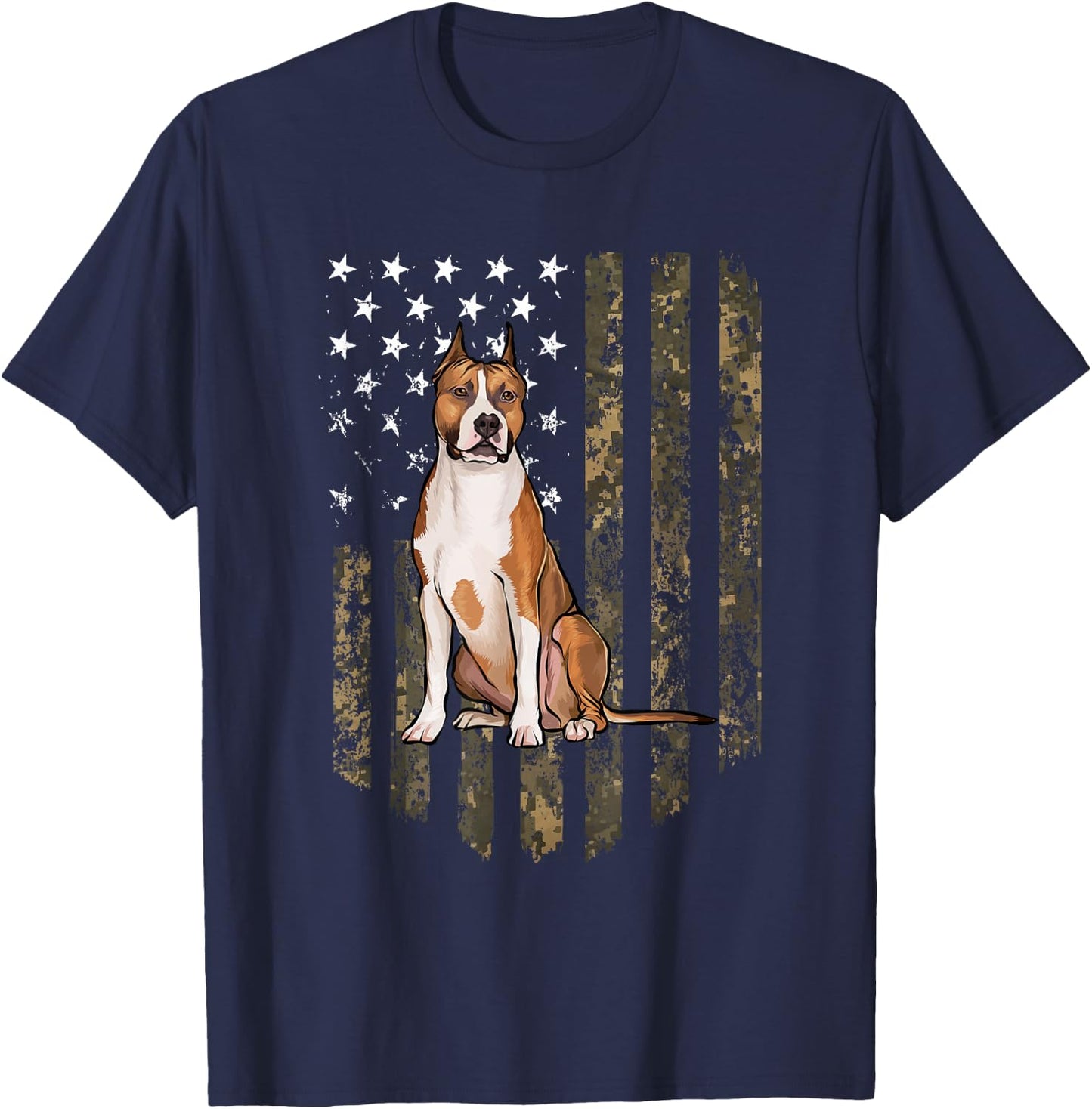 American Staffordshire Terrier Camouflage USA Flag T-Shirt - T-Shirt | Navy