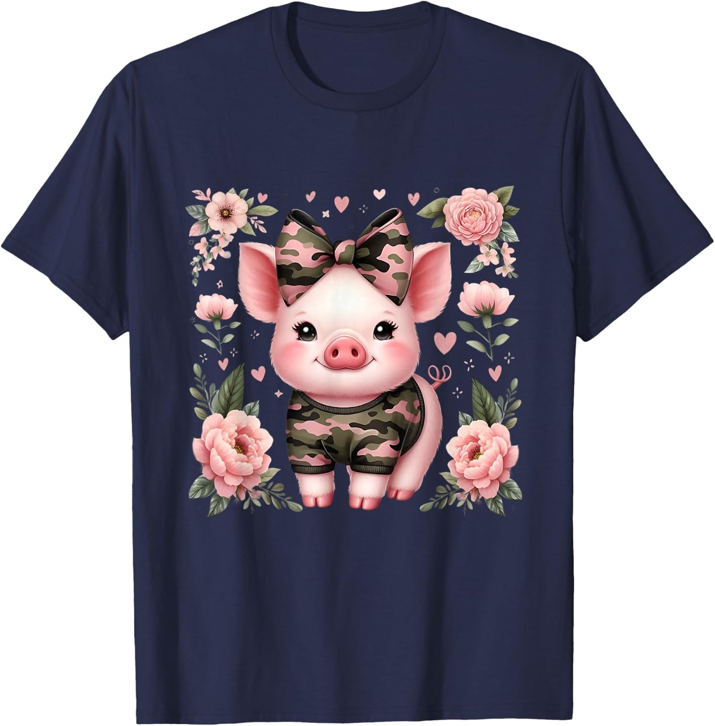 Cute Pig Camouflage Old Camo Coquette T-Shirt - T-Shirt | Navy