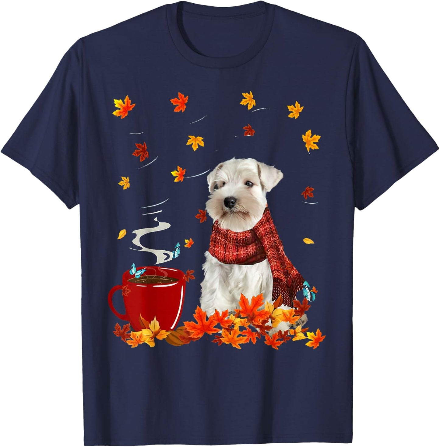 Schnauzer Fall Red Scarf Autumn Leaf For Dog Lover Men Women T-Shirt - T-Shirt | Navy