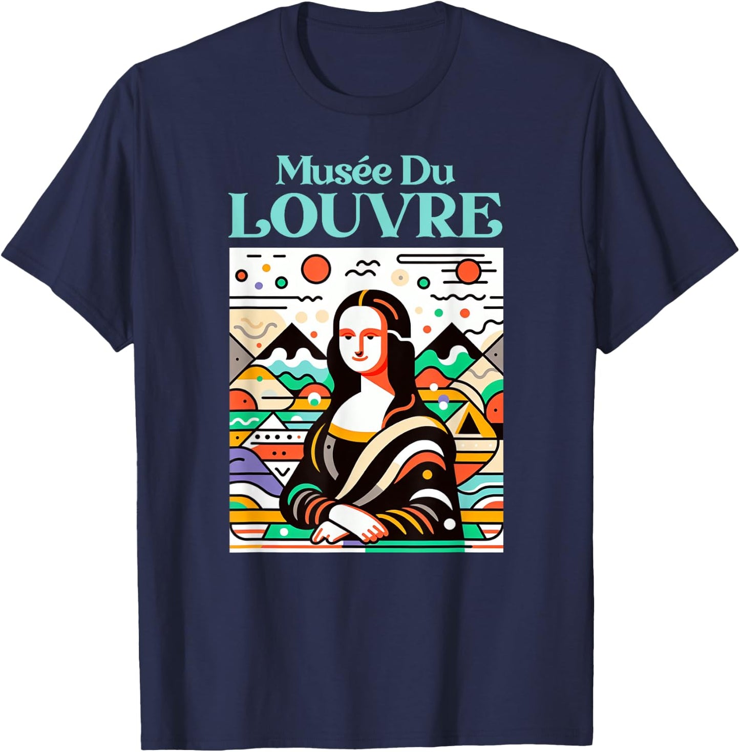 Louvre Museum Art Deco Mona Lisa , Black, S T-Shirt - T-Shirt | Navy