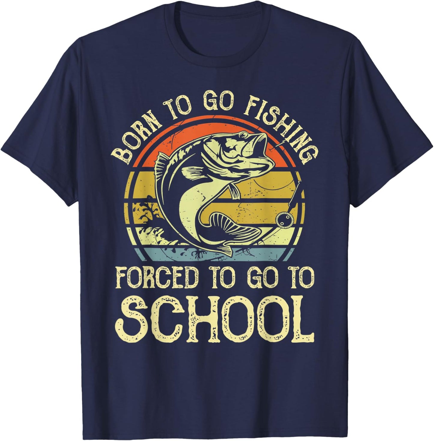 Born Fishing Forced To School Funny Bass Fish Fisherman Boys T-Shirt - T-Shirt | Navy