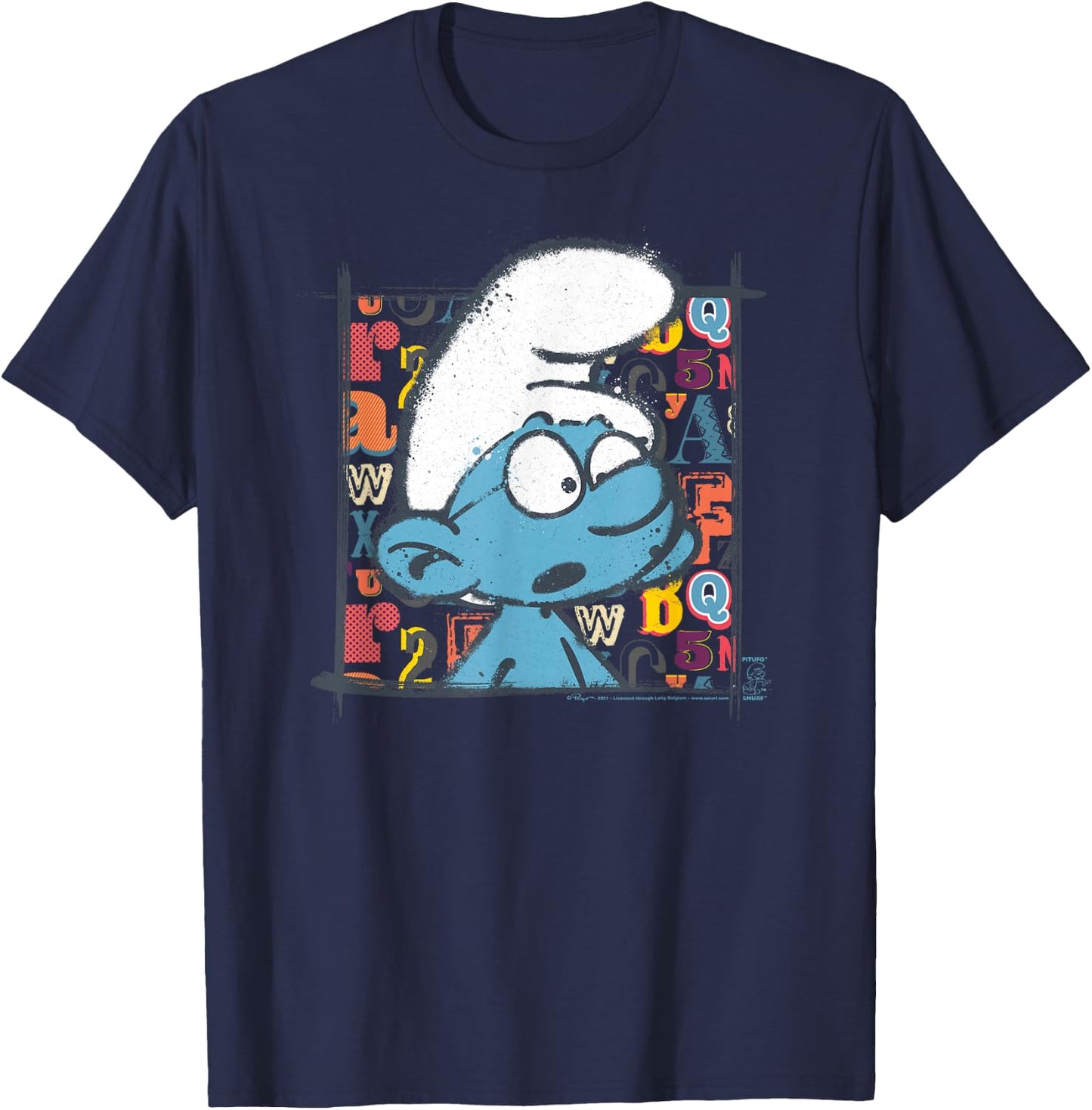 The Smurfs Brainy Alphabet Background T-Shirt - T-Shirt | Navy