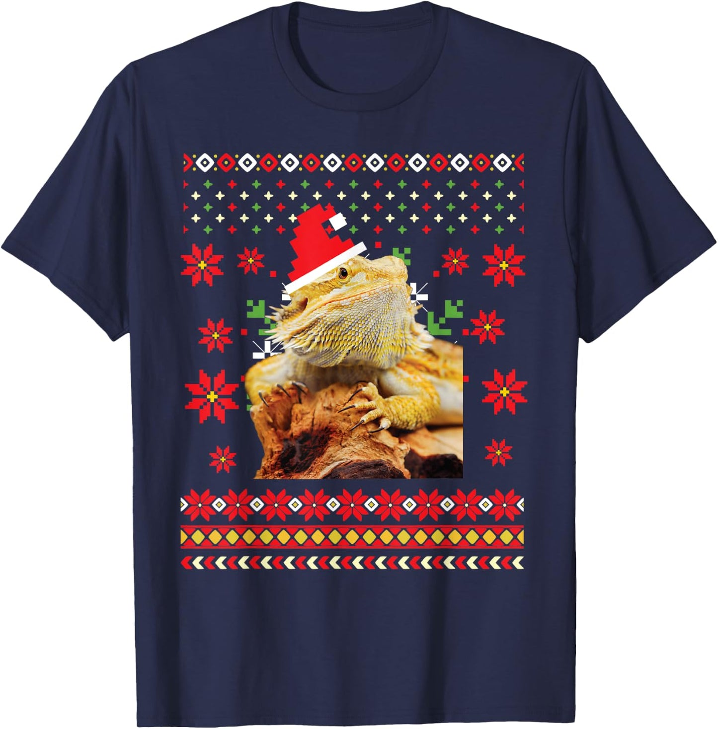 Bearded Dragon Ugly Christmas Sweater T-Shirt - T-Shirt | Navy