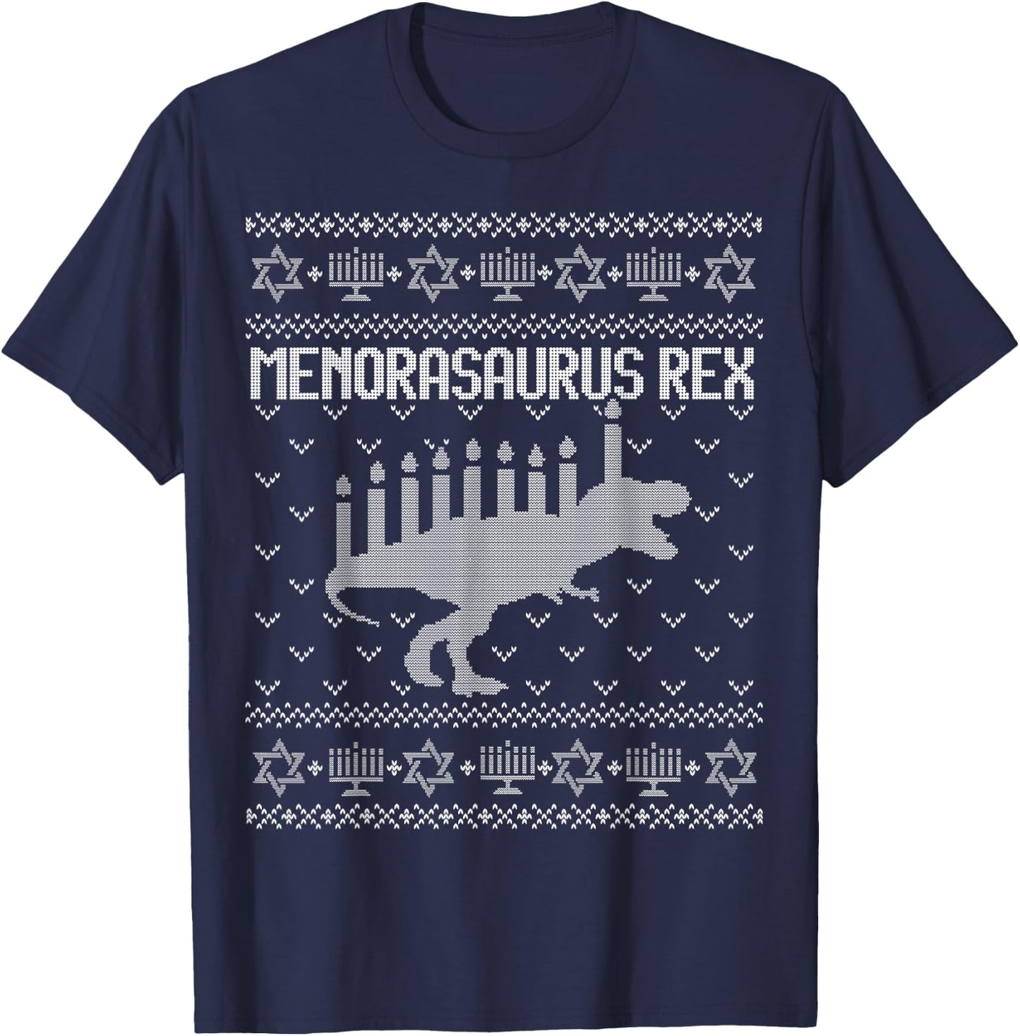 Funny Ugly Hanukkah Sweater Shirt Dinosaur Trex Menorasaurus T-Shirt - T-Shirt | Navy