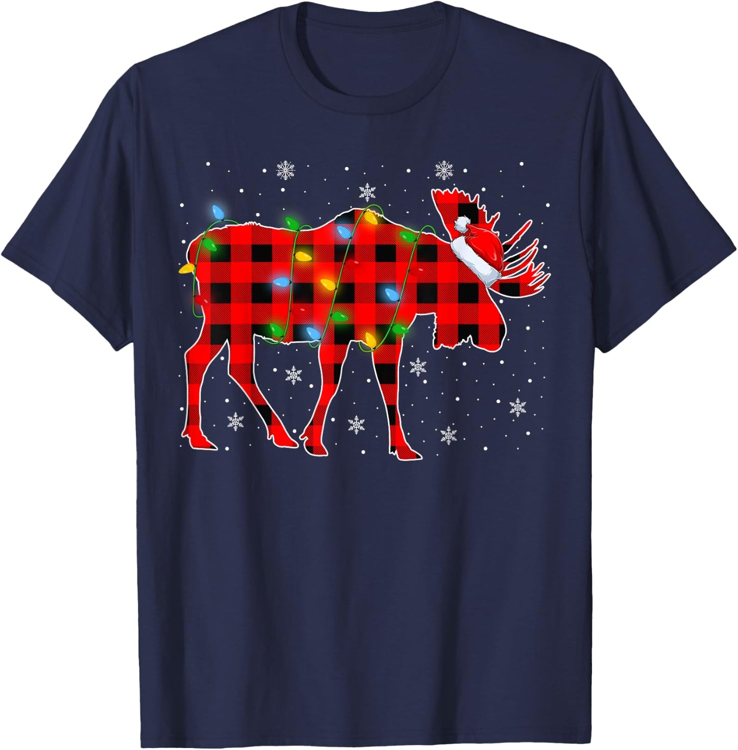 Moose Xmas Lighting Buffalo Plaid Moose Christmas Pajama T-Shirt - T-Shirt | Navy