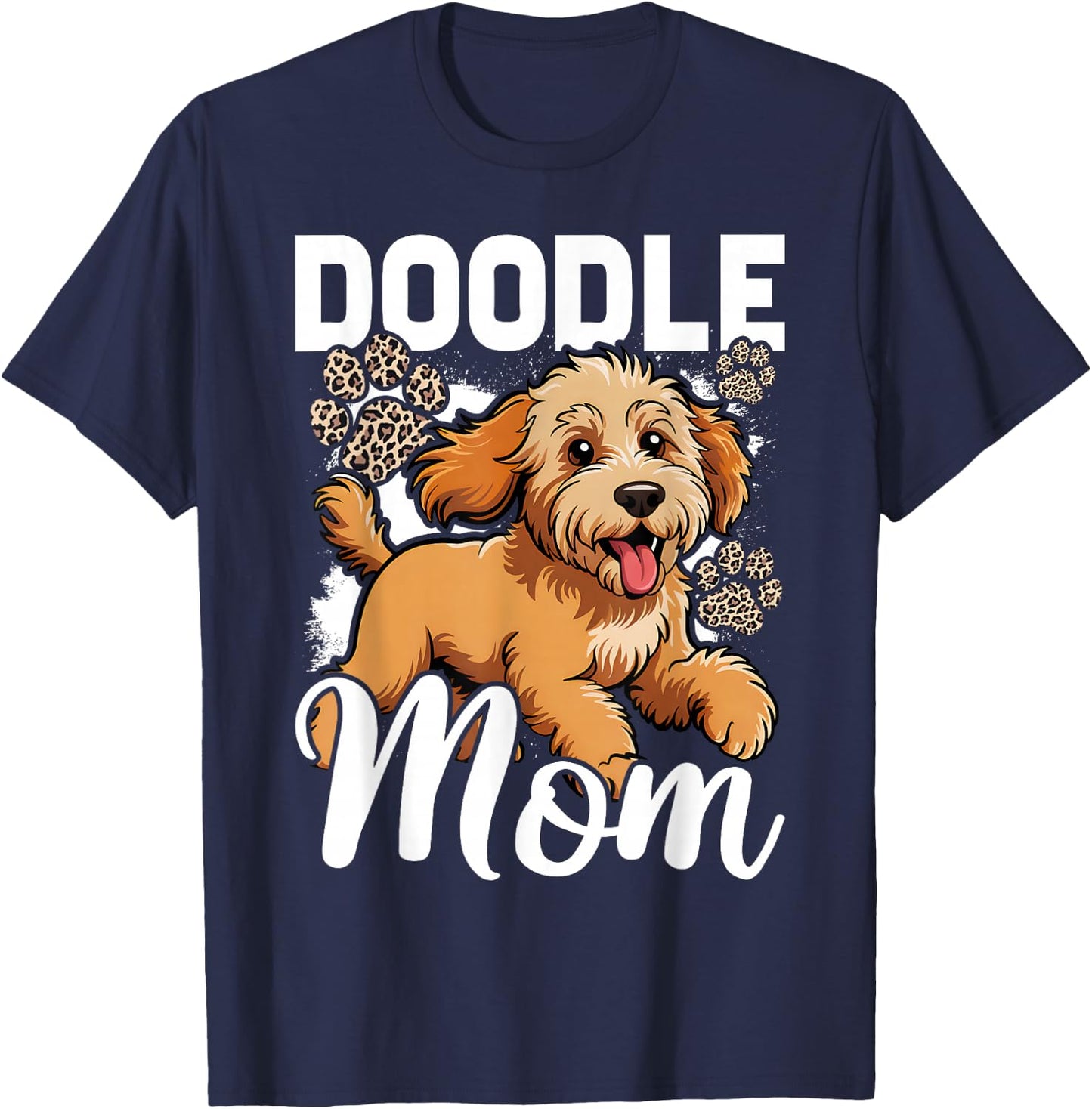 Vintage Doodle Mom Bleached Leopard Golden Doodle Mom T-Shirt - T-Shirt | Navy