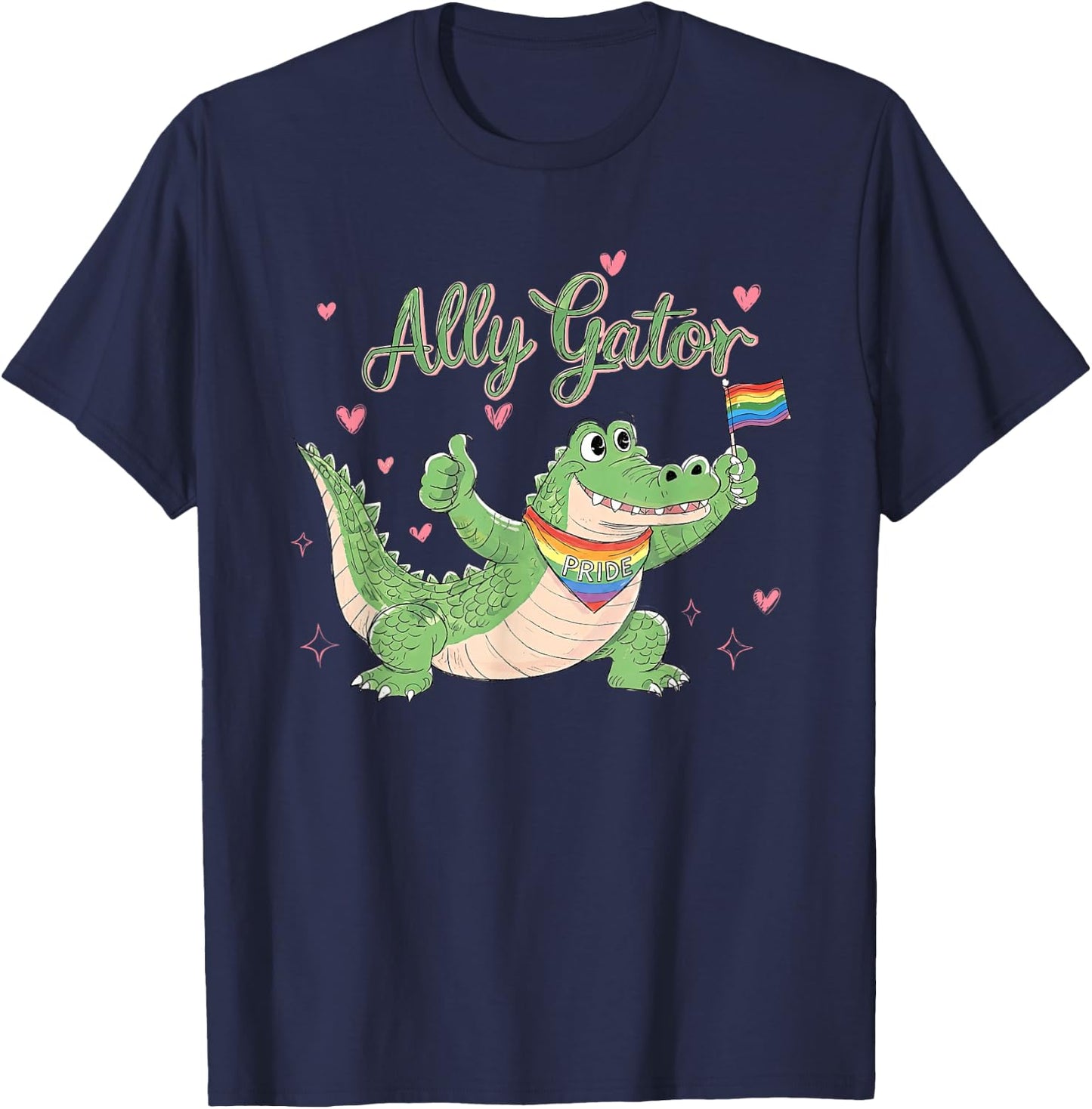 Proud Ally Gator Pride Month LGBTQ Alligator Rainbow Flag T-Shirt - T-Shirt | Navy