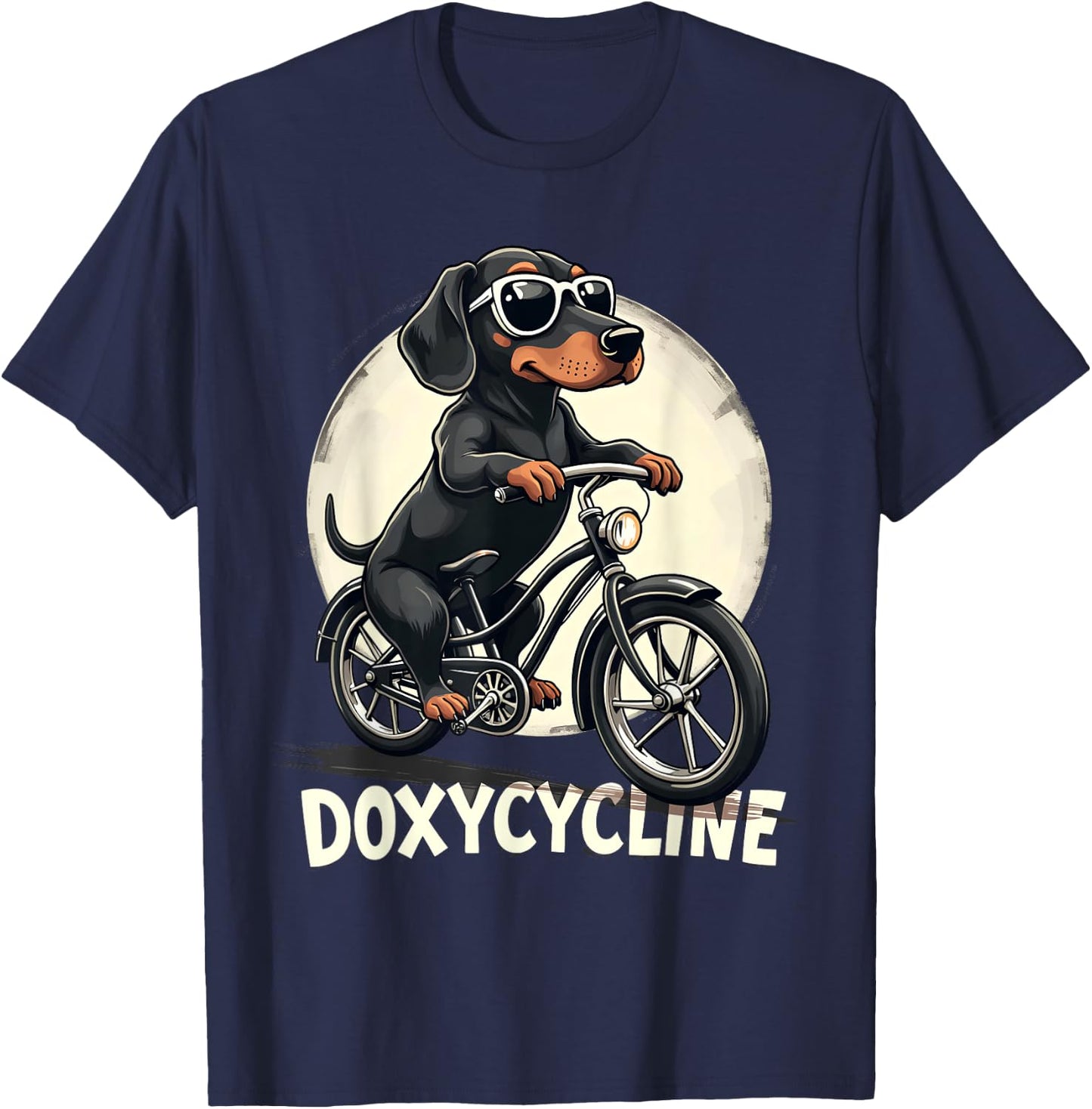 Doxycycline Pharmacy Funny Dachshund On Bicycle Pharmacist T-Shirt - T-Shirt | Navy