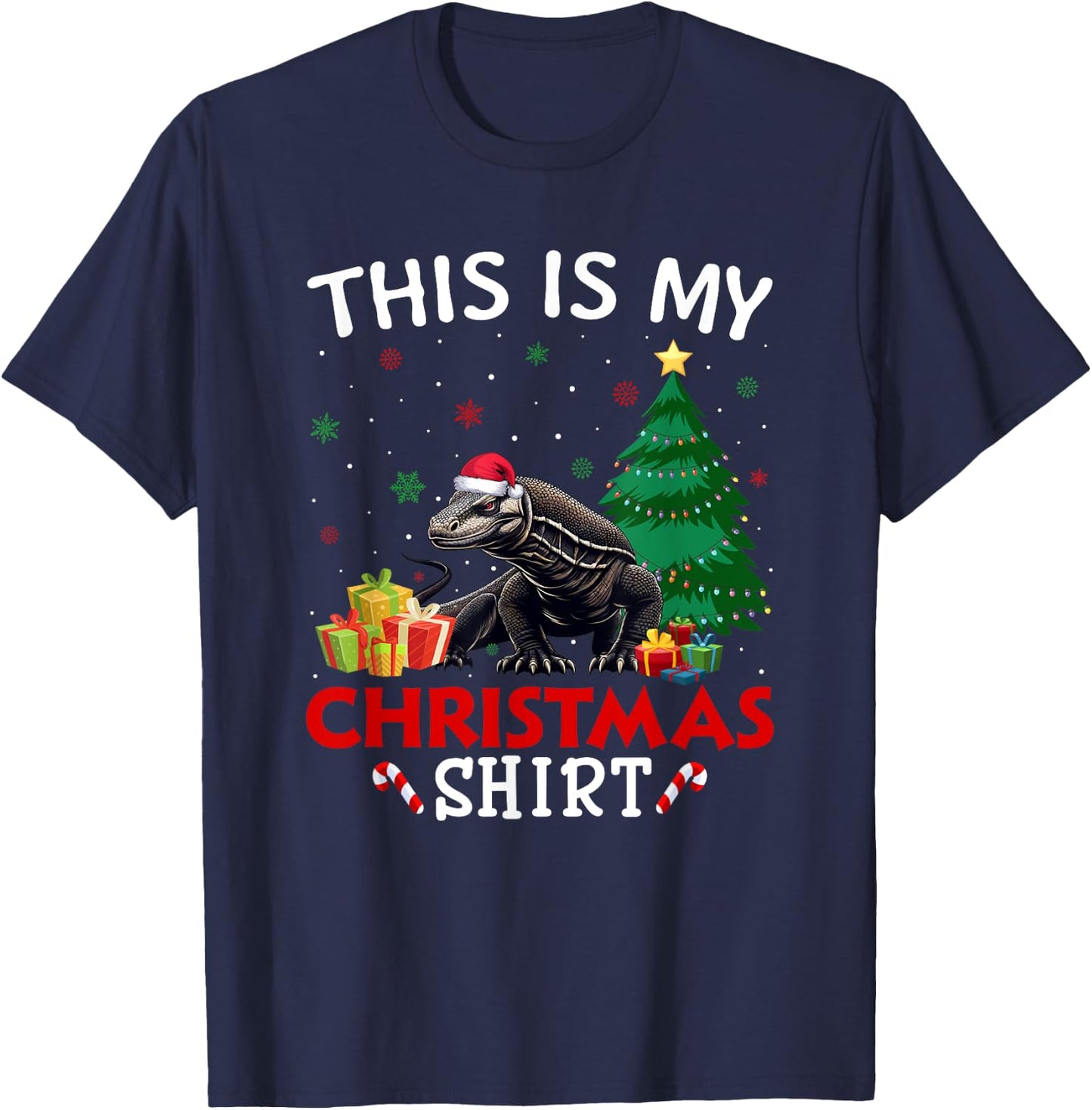 This is My Komodo Dragon Santa Hat Christmas Pajama T-Shirt - T-Shirt | Navy