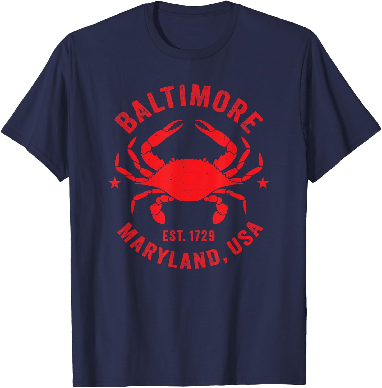 Baltimore Maryland Crab Retro Throwback Men Women Souvenir T-Shirt - T-Shirt | Navy