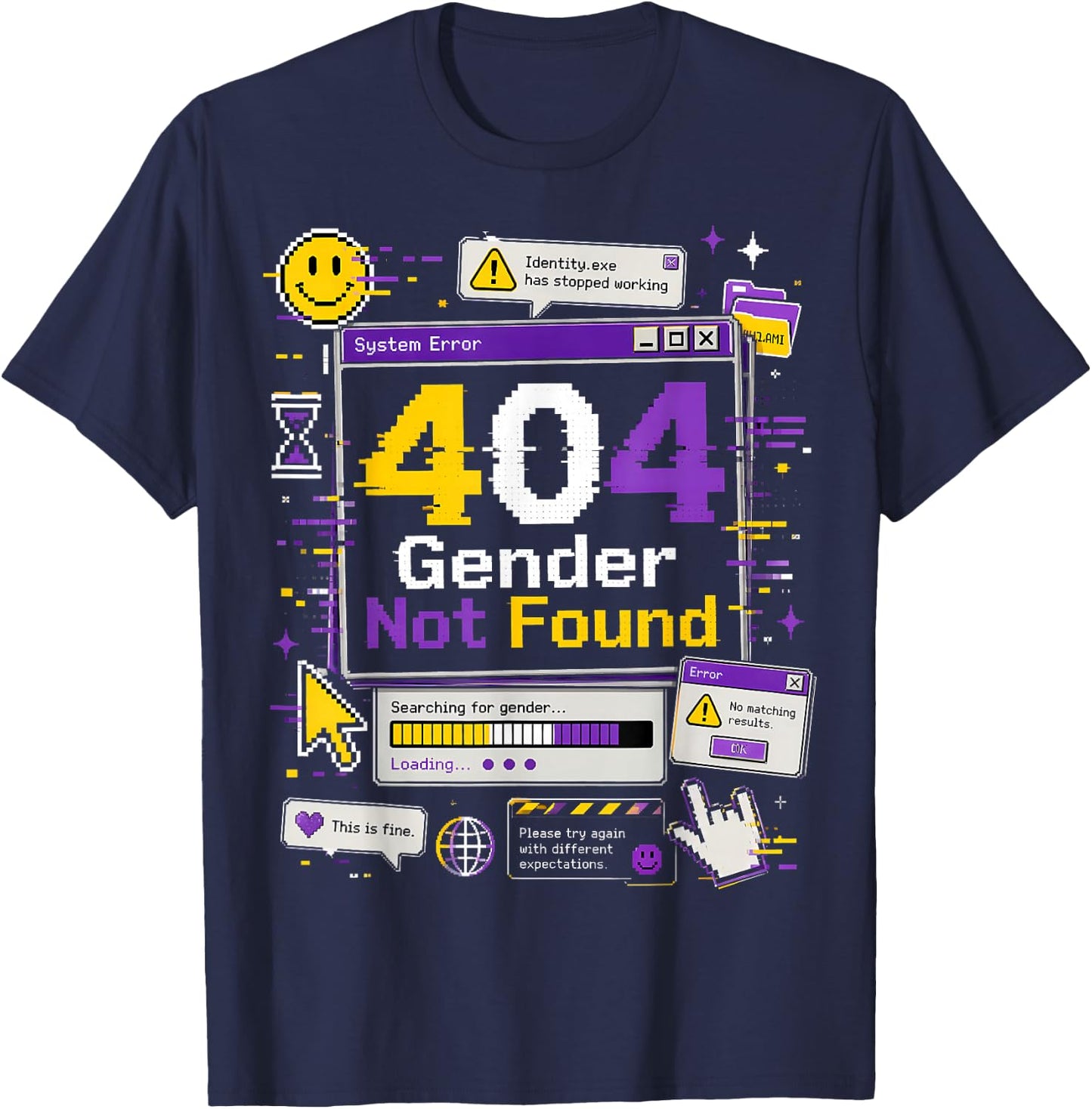 Non Binary Error 404 Gender Not Found T-Shirt - T-Shirt | Navy