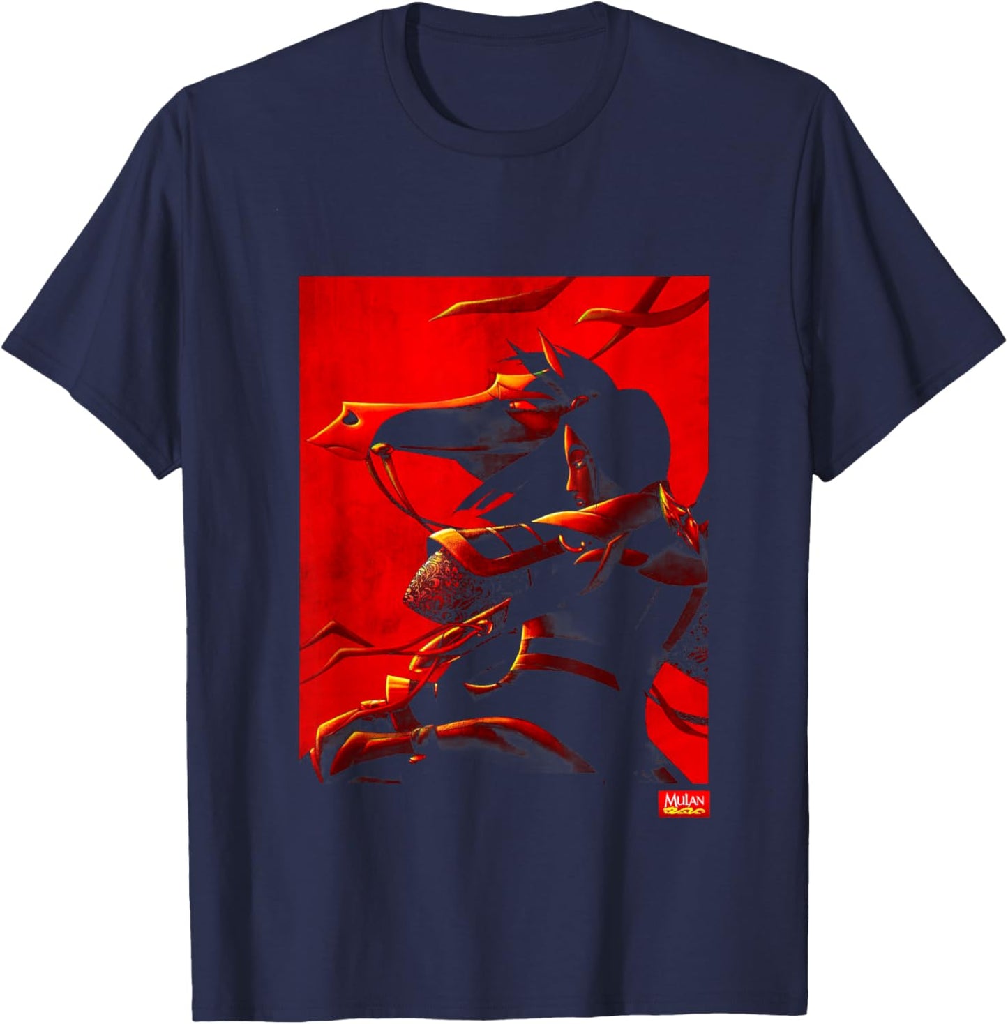 Disney Mulan and Khan Red Poster Graphic T-Shirt - T-Shirt | Navy