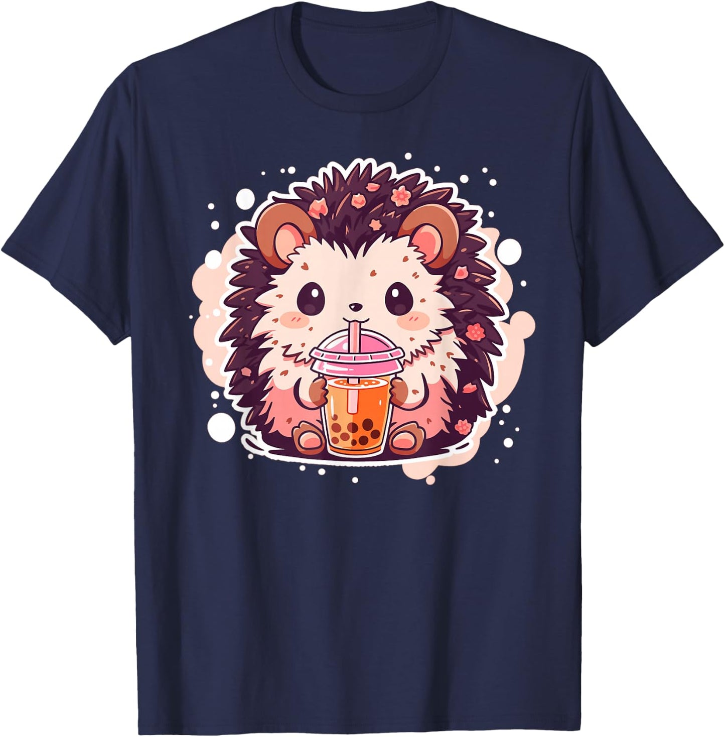 Kawaii Hedgehog drinks Bubble Tea Hedgehogs Boba T-Shirt - T-Shirt | Navy