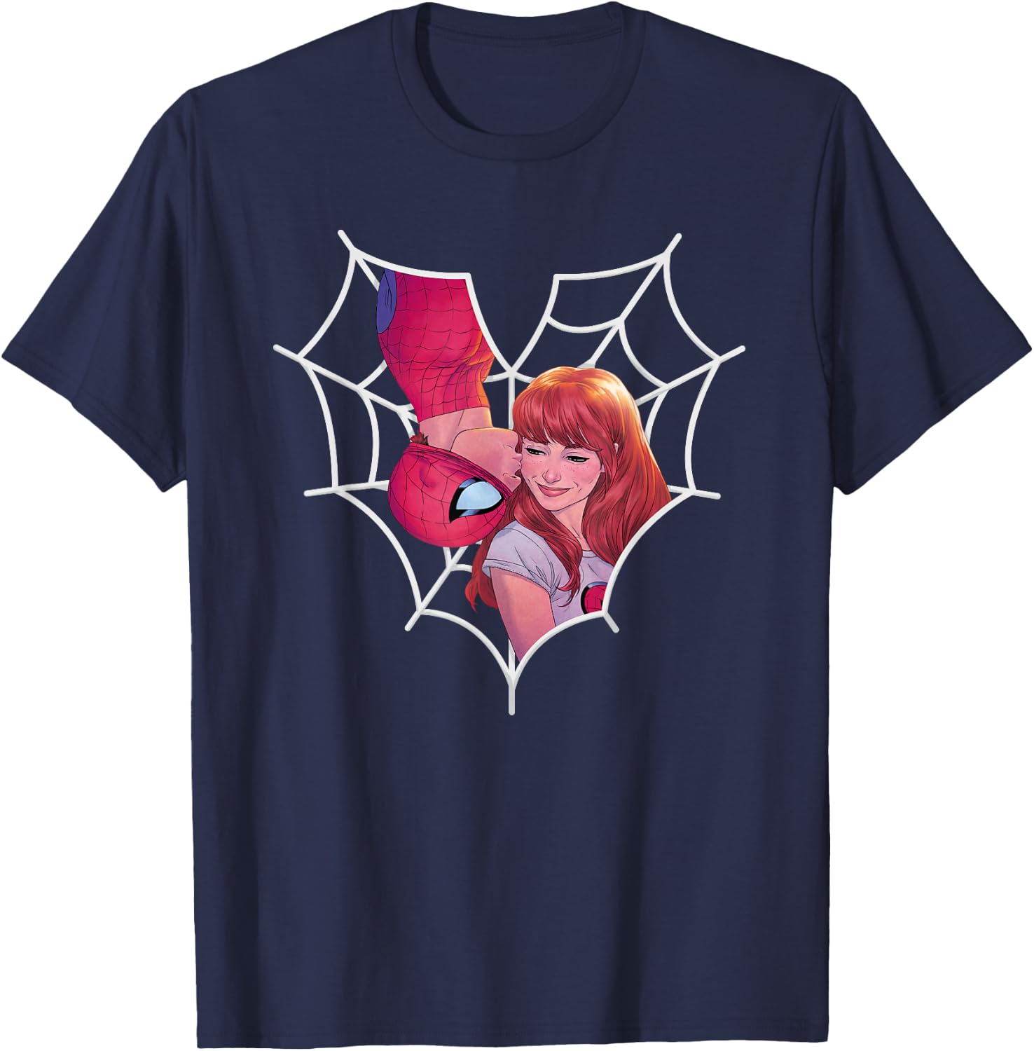 Marvel Spider-Man and Mary Jane Kiss Heart Web T-Shirt - T-Shirt | Navy
