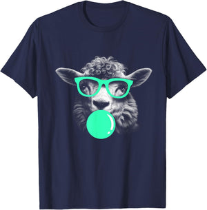 Sheep Funny Sunglasses Chewing Gum Fun cool shaggy green T-Shirt - T-Shirt | Navy