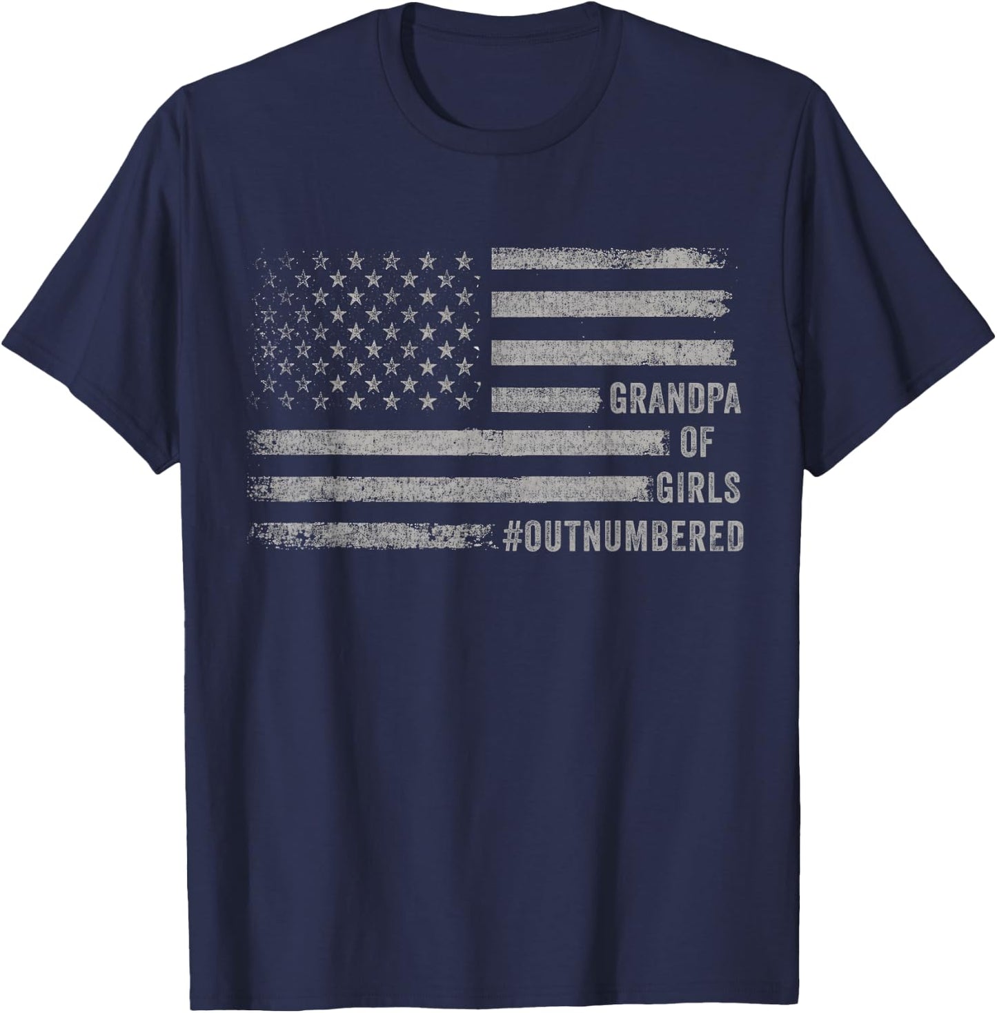 Father's Day Daddy & Grandpa of Girls Outnumbered US Flag T-Shirt - T-Shirt | Navy