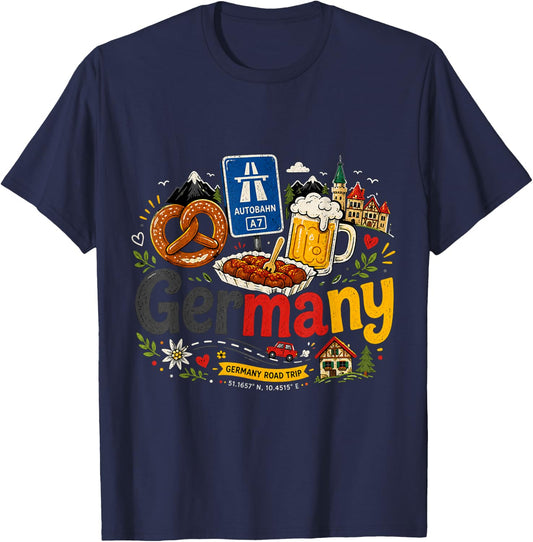 Hand Drawn Germany Travel Souvenir Landmark Gift T-Shirt - T-Shirt | Navy