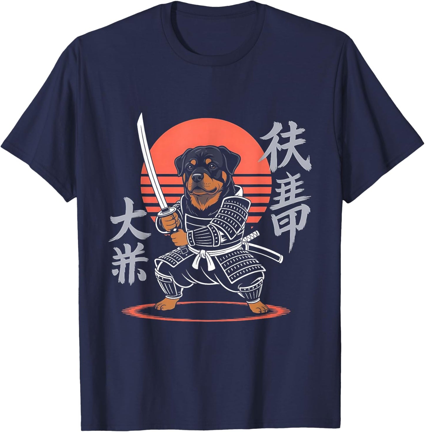 Funny Rottweiler Ninja Samurai Retro Anime Rottie Dog Lovers T-Shirt - T-Shirt | Navy