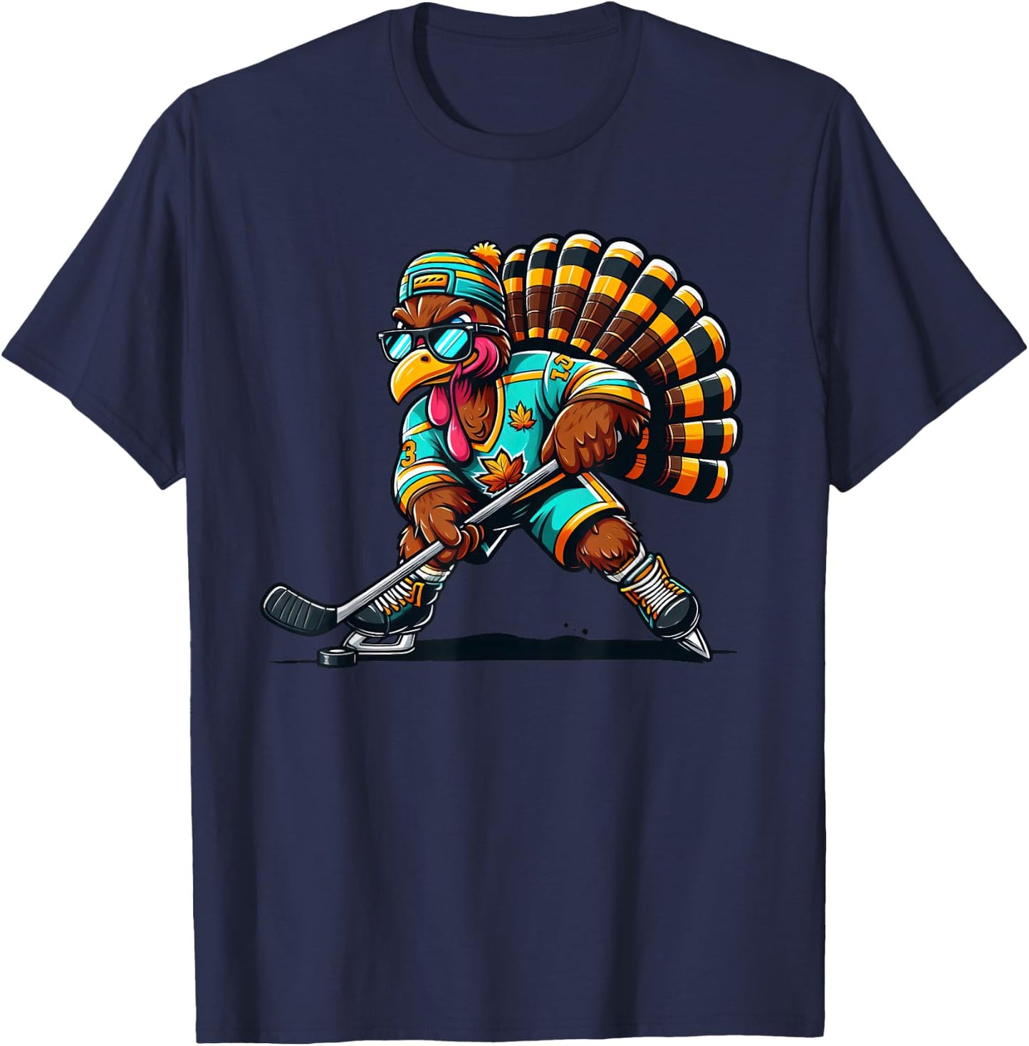 Funny Turkey Thanksgiving Hockey Kids T-Shirt - T-Shirt | Navy