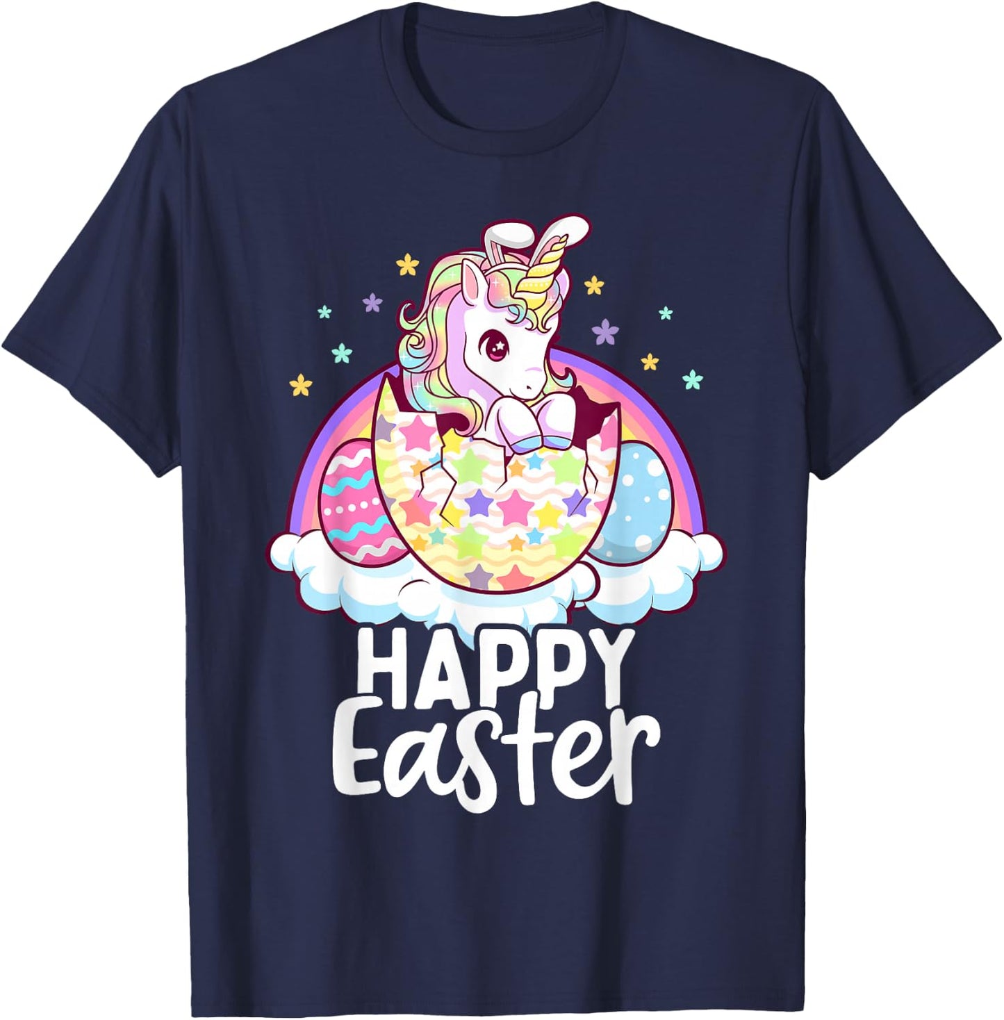 Happy Easter Unicorn Bunny Girls Kids Easter Eggs T-Shirt - T-Shirt | Navy