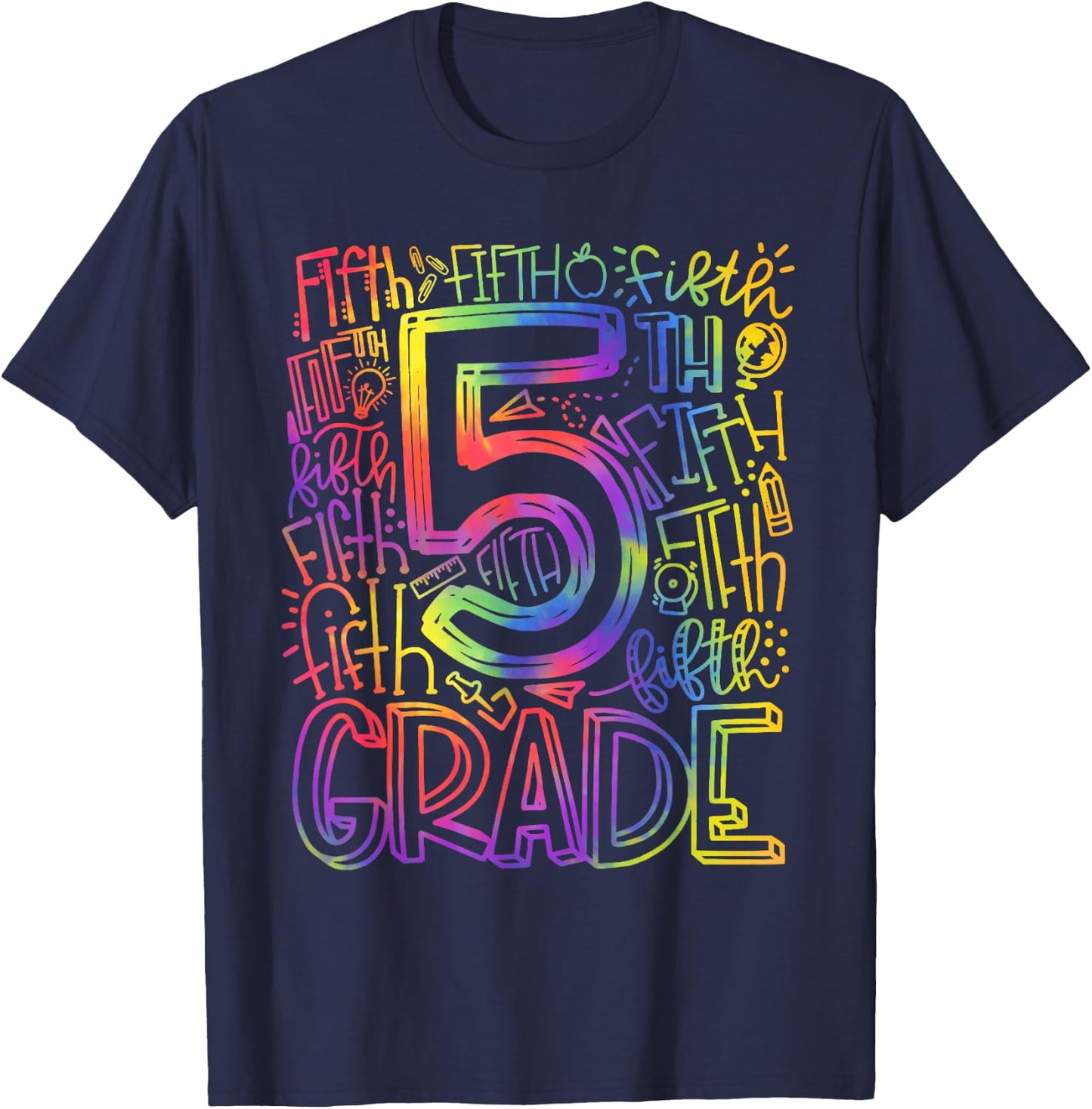5th Grade Typography Back To School First Day of Fifth Grade T-Shirt - T-Shirt | Navy