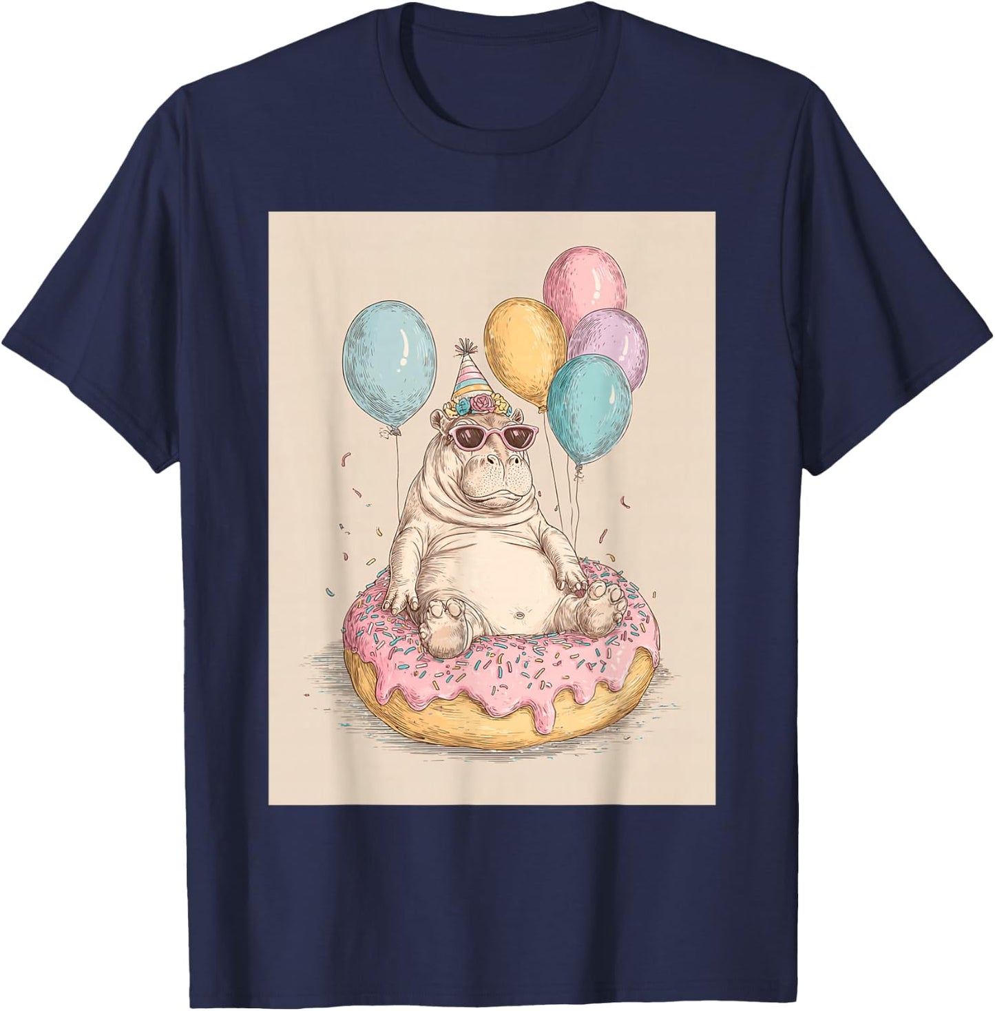 Funny Birthday Party Hippo Teen Boys Girls T-Shirt - T-Shirt | Navy