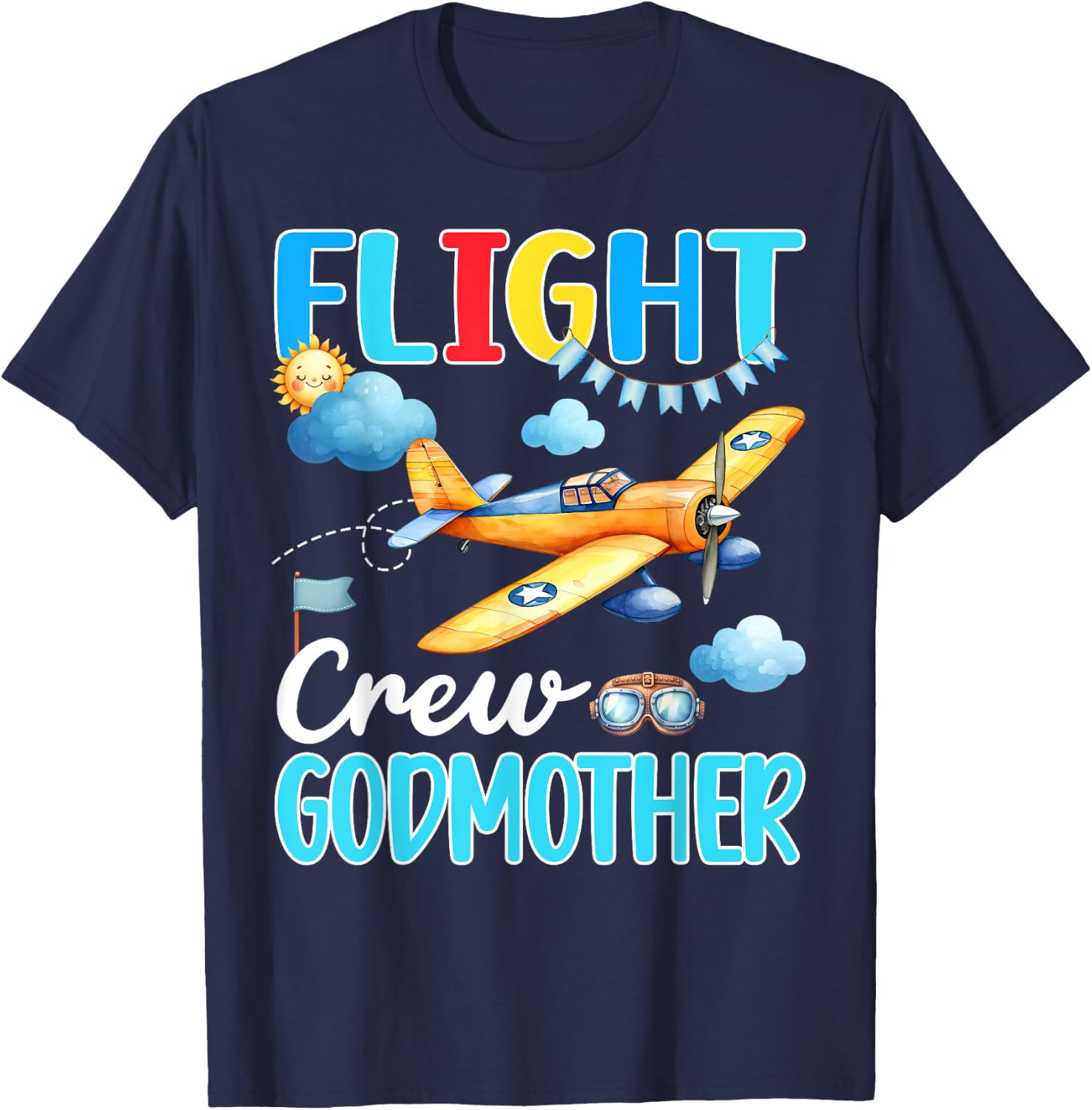 Flight Crew Godmother Birthday Airplane Matching Family T-Shirt - T-Shirt | Navy