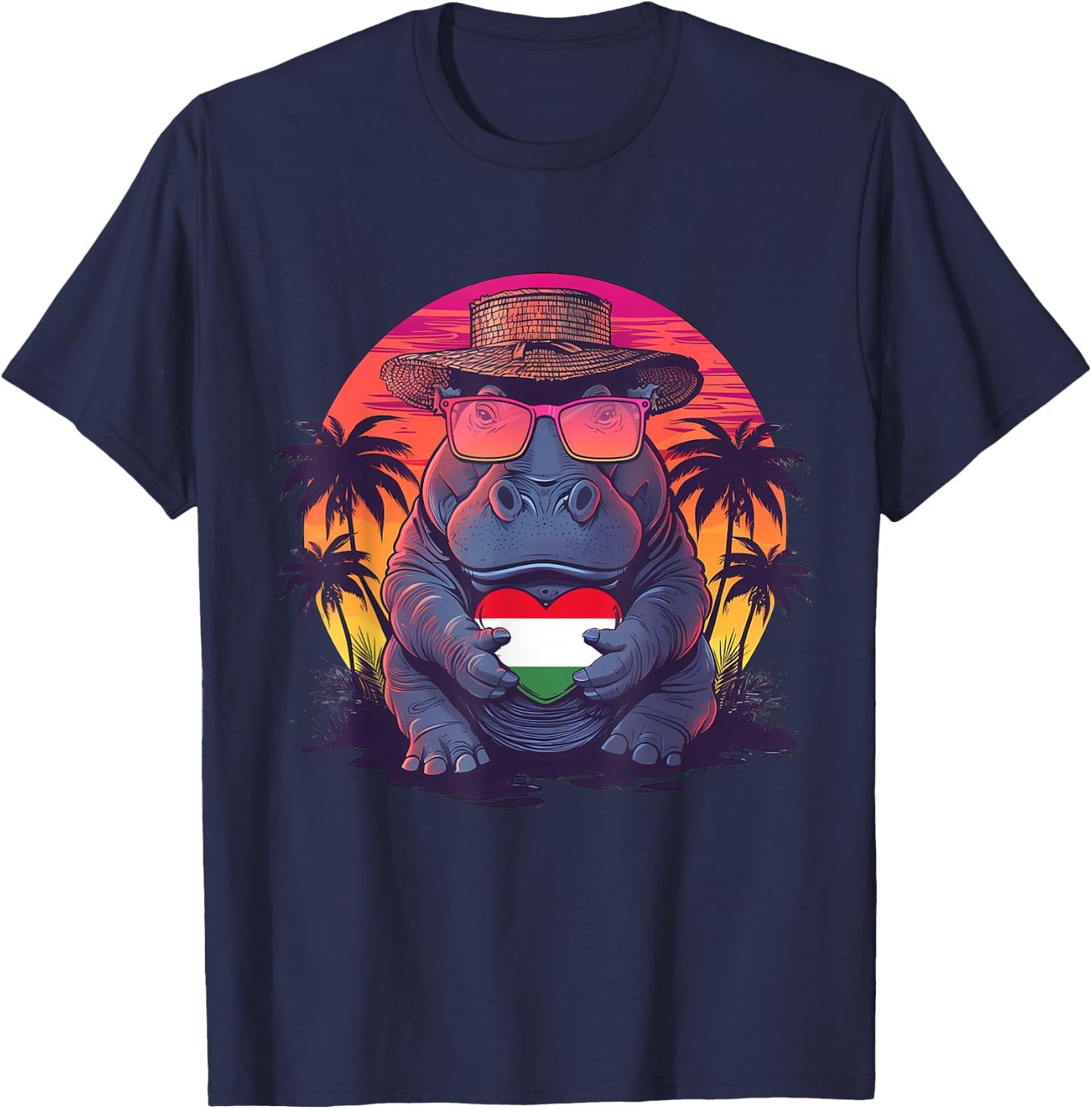 Hungary Flag Rhino Sunset Heart Sunglasses Hungarian Roots T-Shirt - T-Shirt | Navy