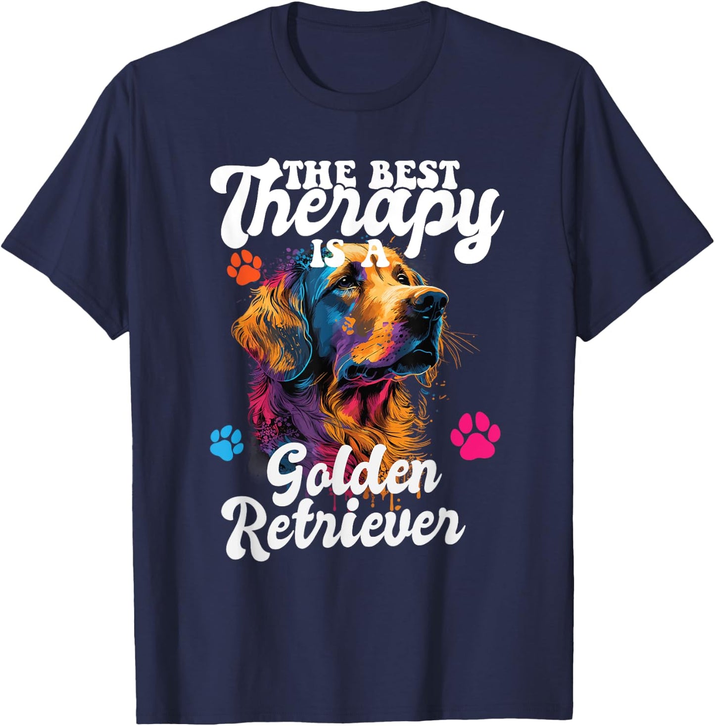 Golden Retriever Pop Art & Splash Art Golden Retriever T-Shirt - T-Shirt | Navy