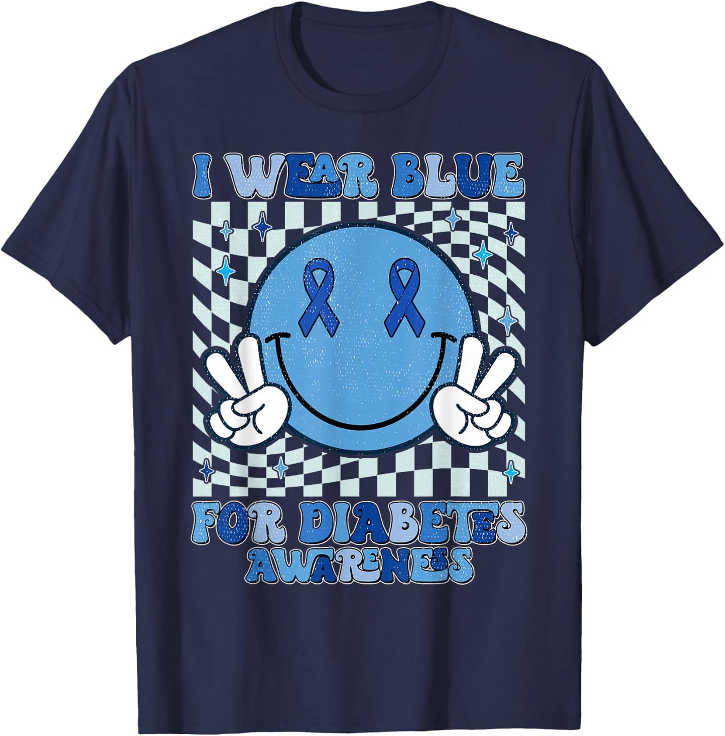 I Wear Ribbon Blue For Diabetes Awareness Women Men Kids T-Shirt - T-Shirt | Navy
