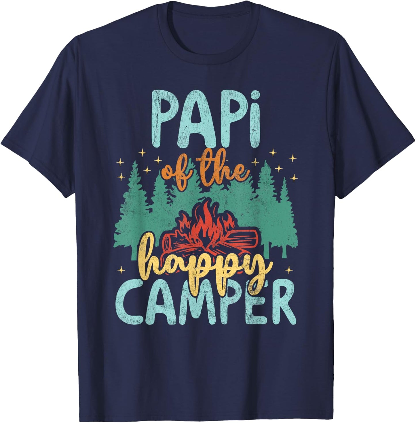Papi of Happy Camper 1st Birthday Party Retro Papi T-Shirt - T-Shirt | Navy