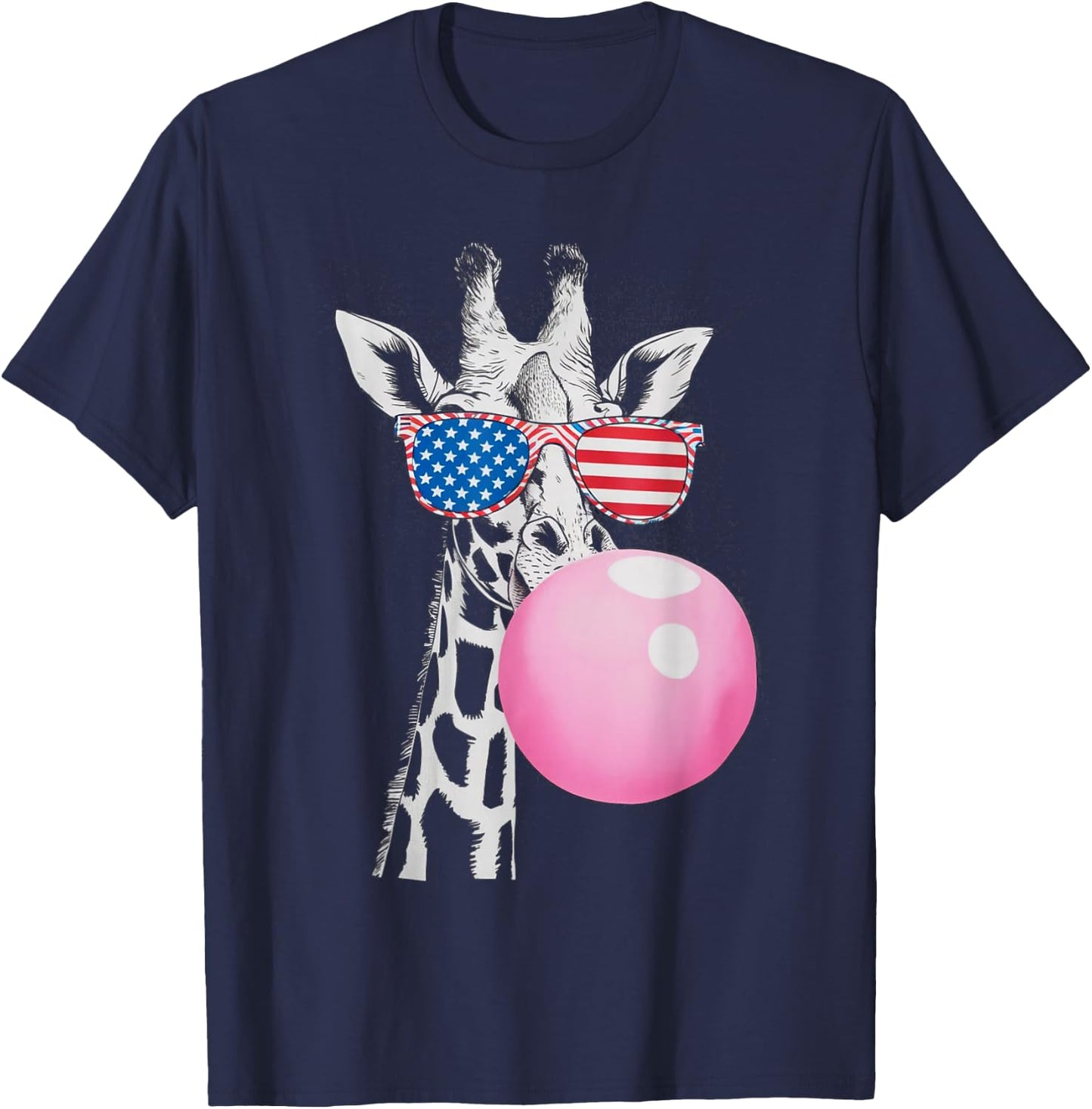 Cool Giraffe with American Flag Sunglasses 4th Of July Gifts T-Shirt - T-Shirt | Navy