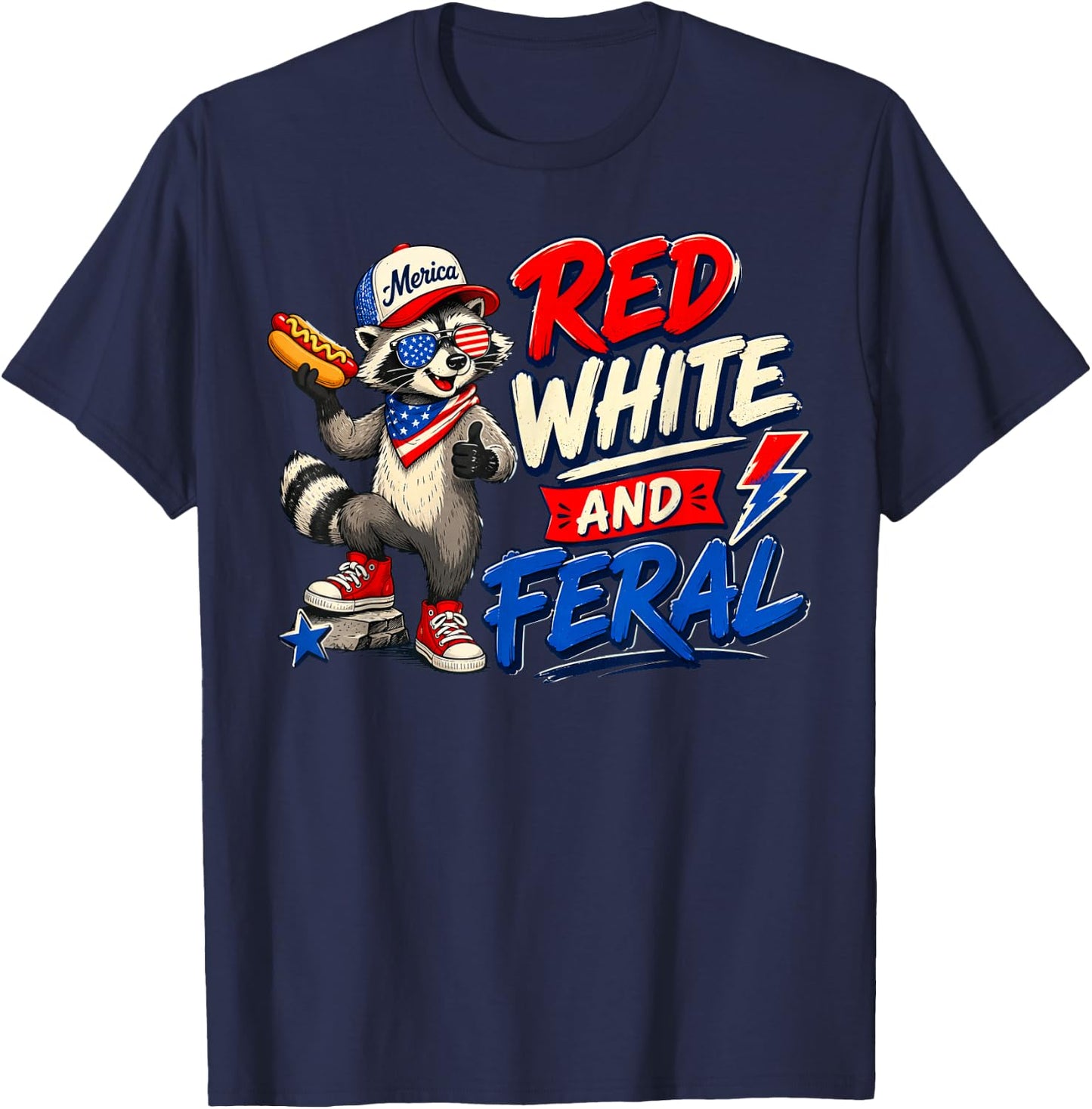 Red White and Feral Patriotic Raccoon American Flag T-Shirt - T-Shirt | Navy