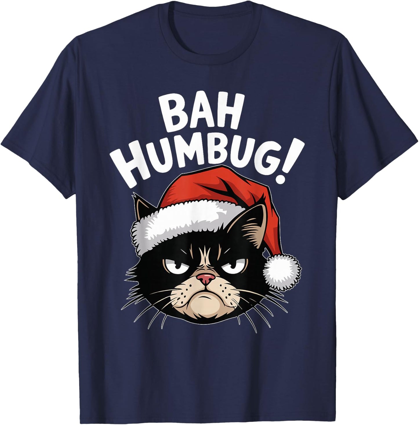 Bah Humbug Funny Bad Cat Christmas Hater Cat Lover Xmas T-Shirt - T-Shirt | Navy